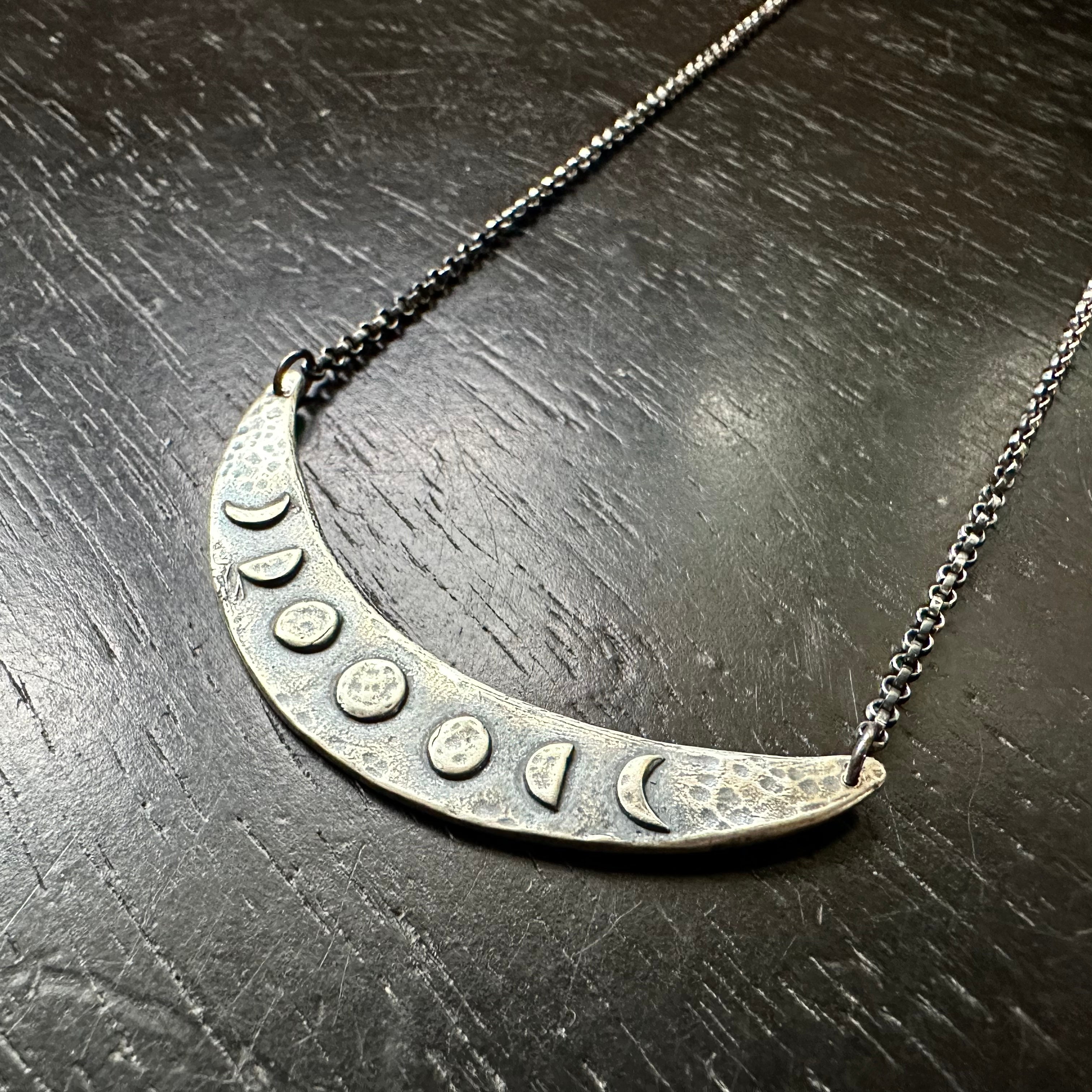 Silver Moon Phase Crescent Necklace