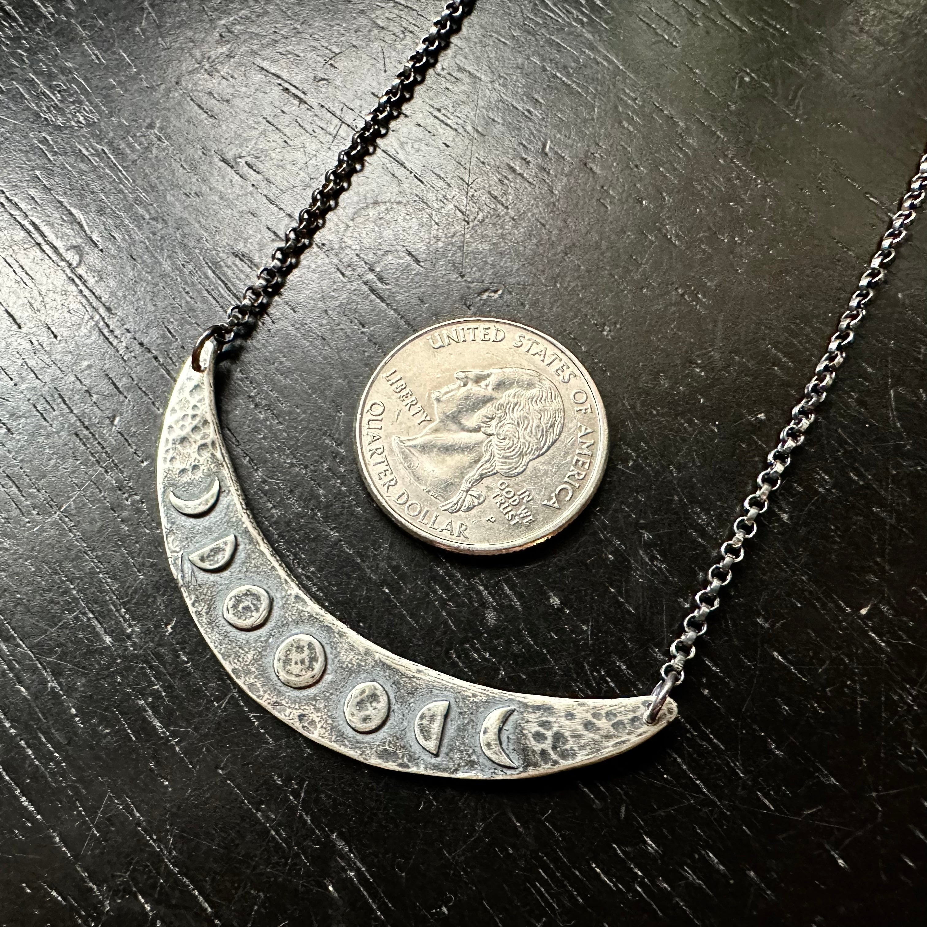 Silver Moon Phase Crescent Necklace