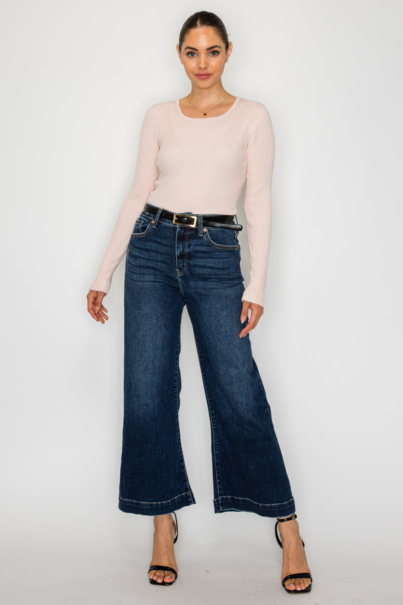 High Rise Cropped Palazzo Jeans
