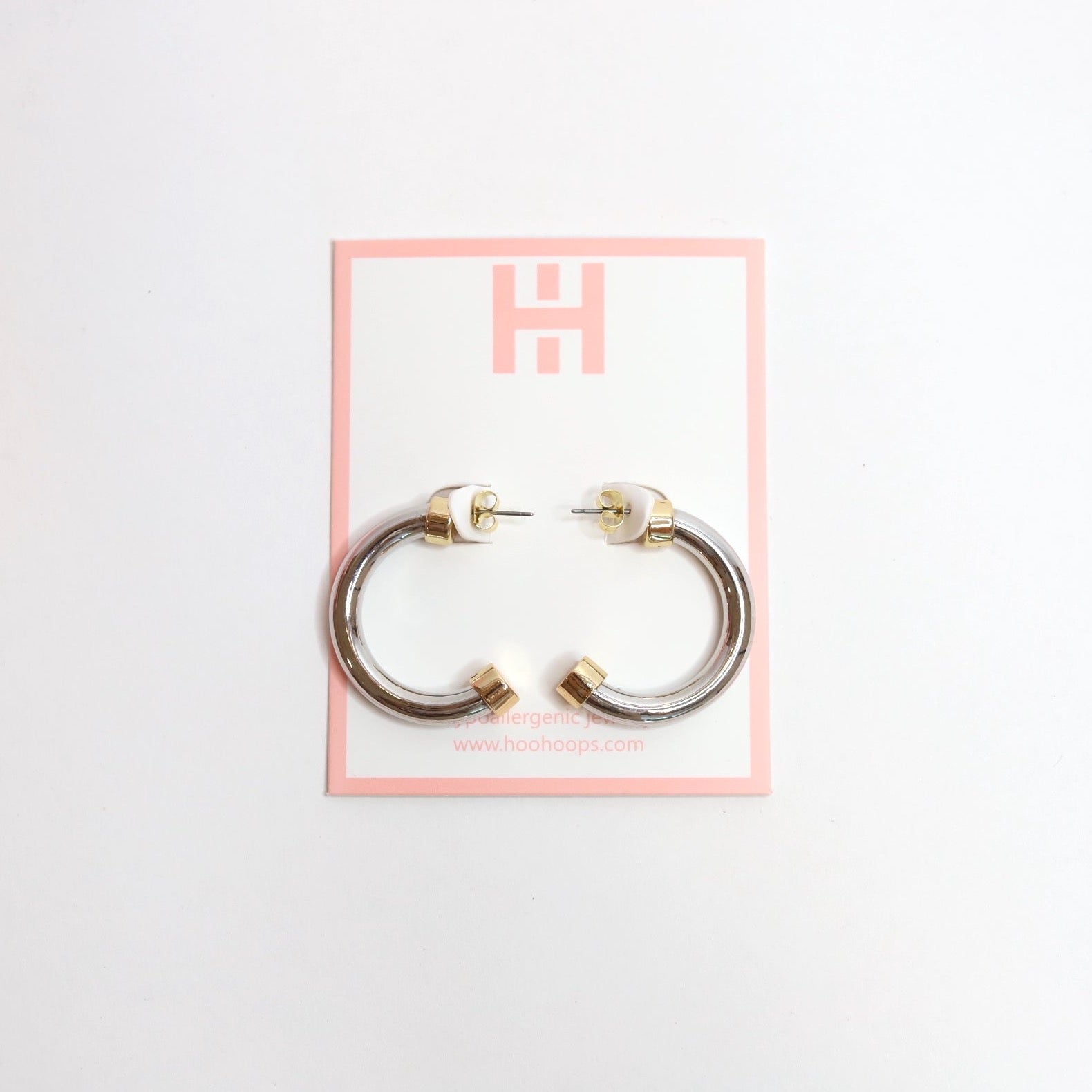 Mini Hoops - Silver with Gold Caps