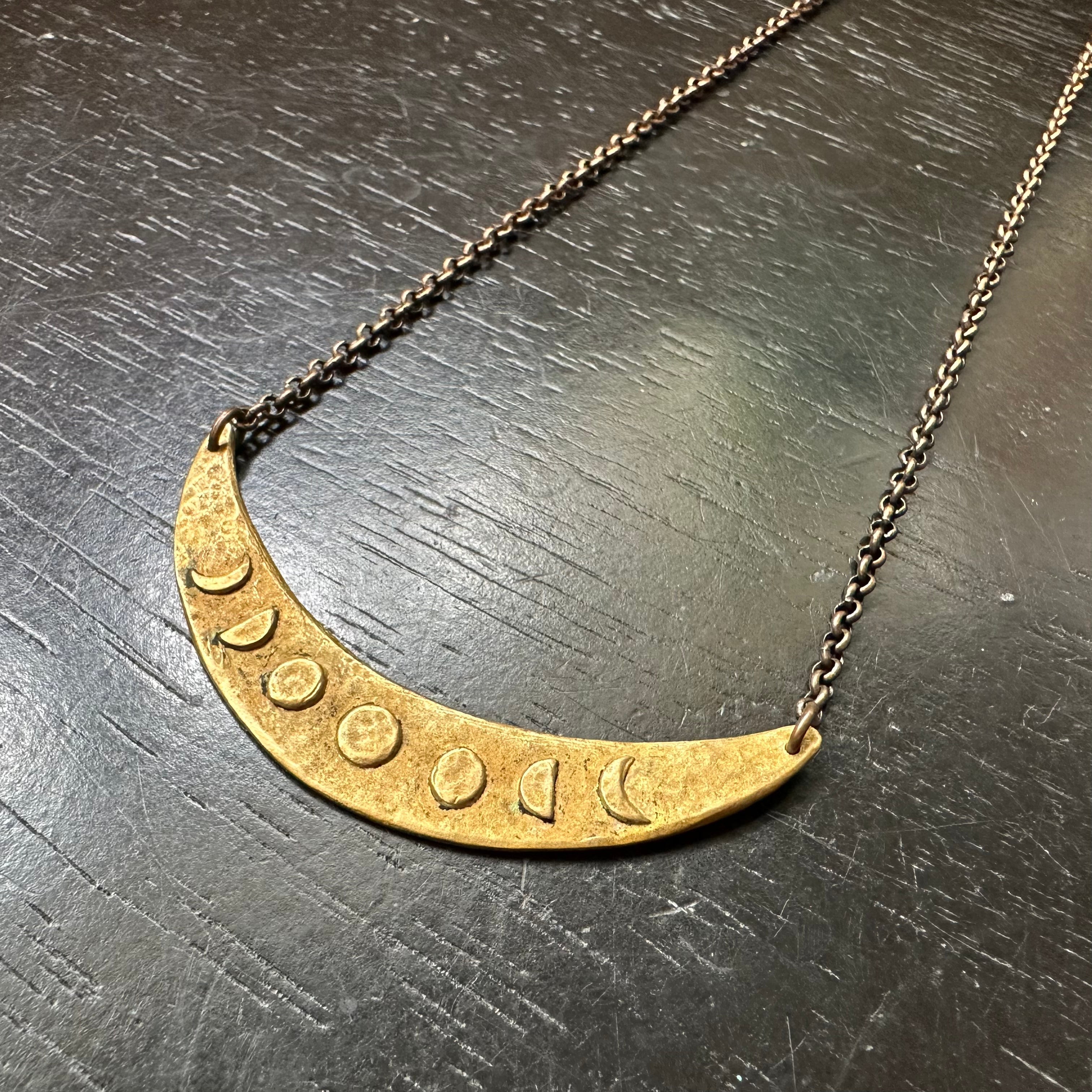 Brass Moon Phase Crescent Pendant