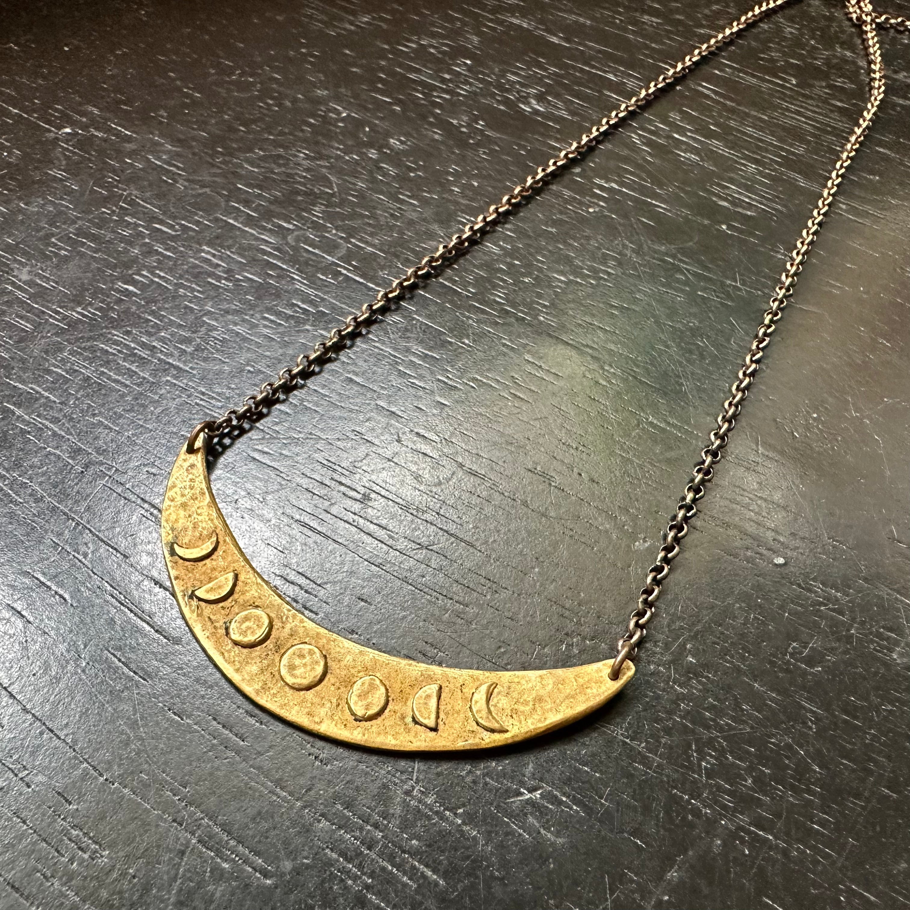 Brass Moon Phase Crescent Pendant