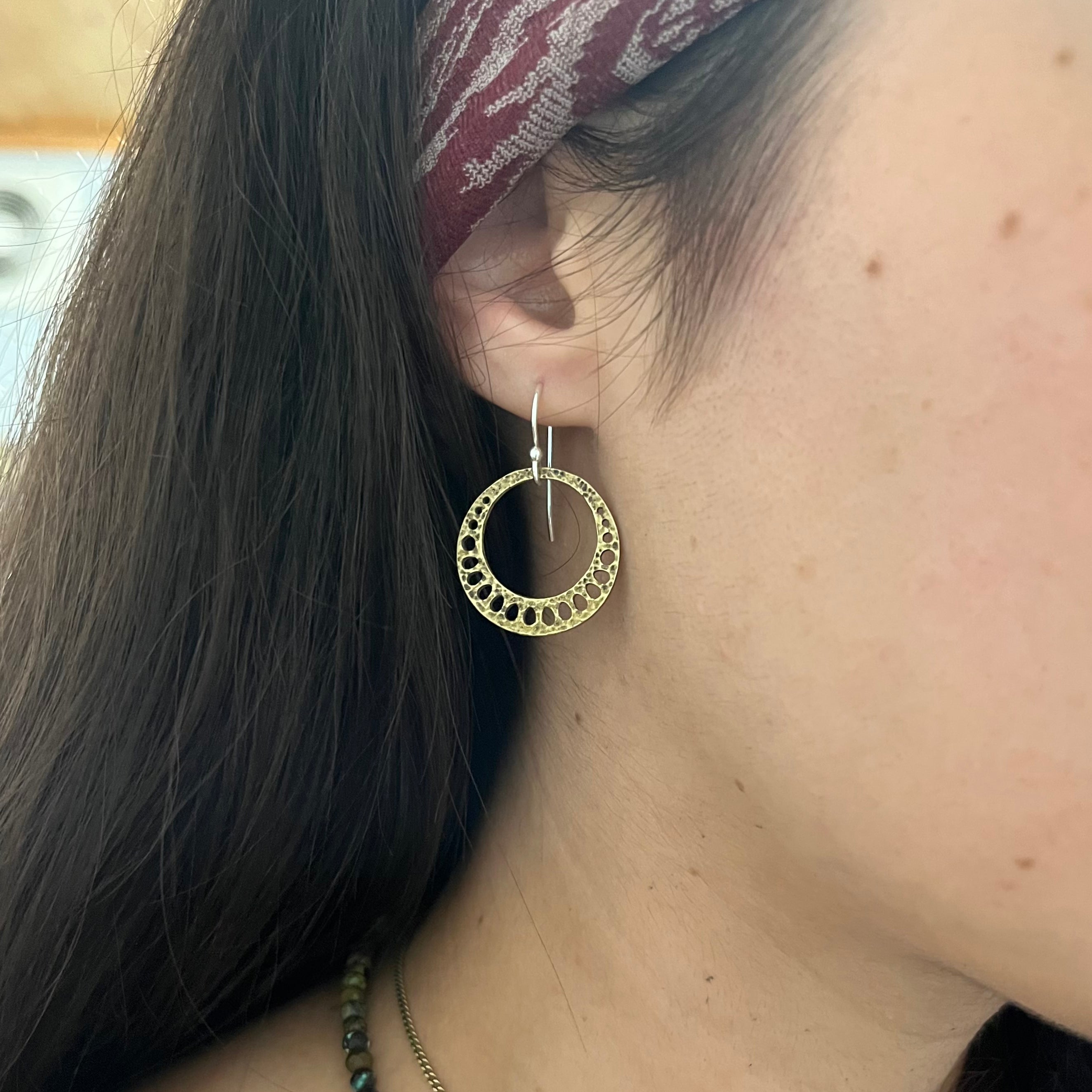 Tiny Brass Lotus Root Earrings