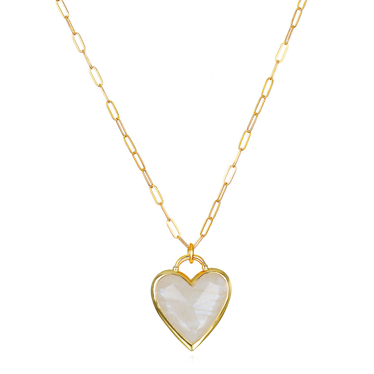 Framed Heart Necklace-Rainbow Moonstone