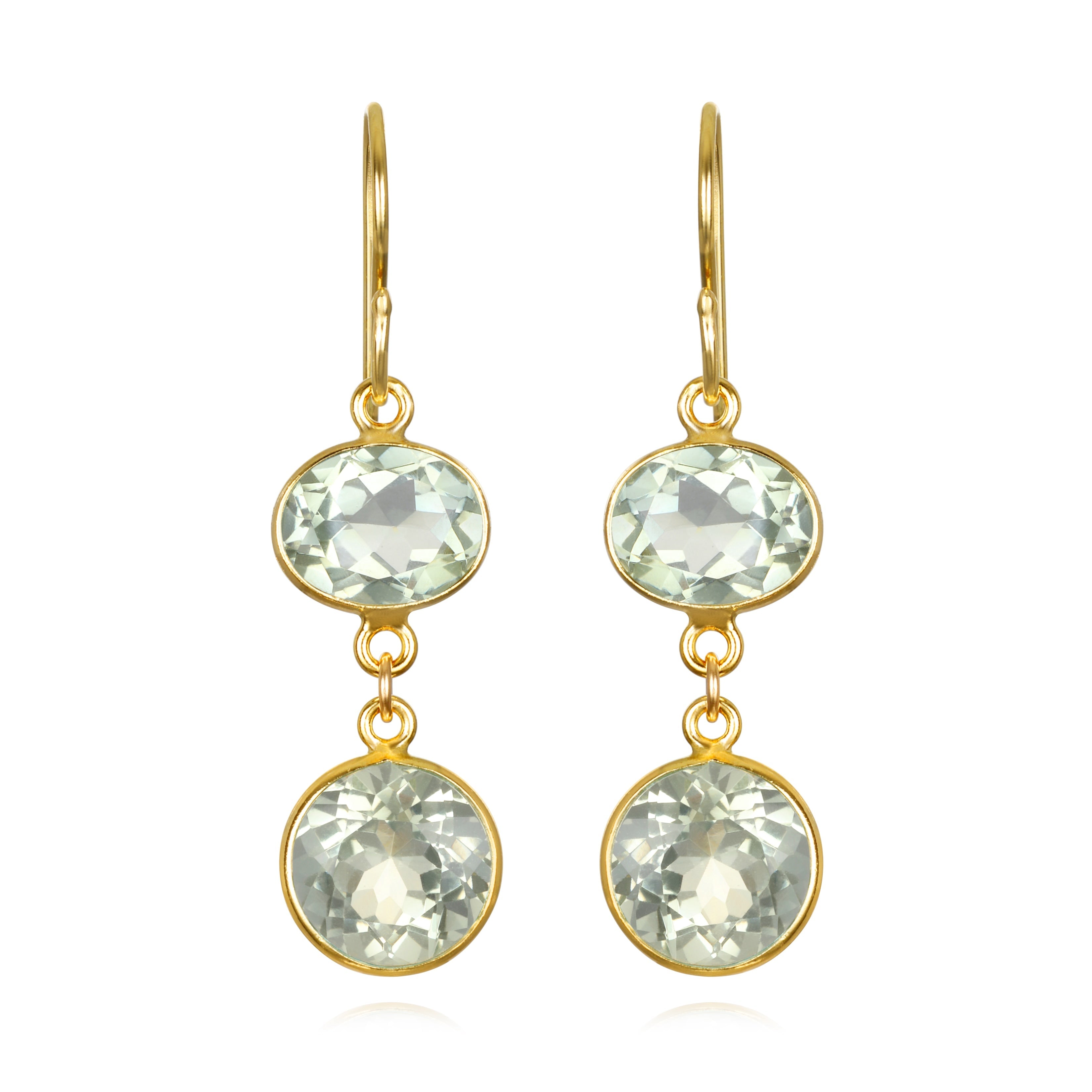 New! Bezel Double Dangles-Green Amethyst