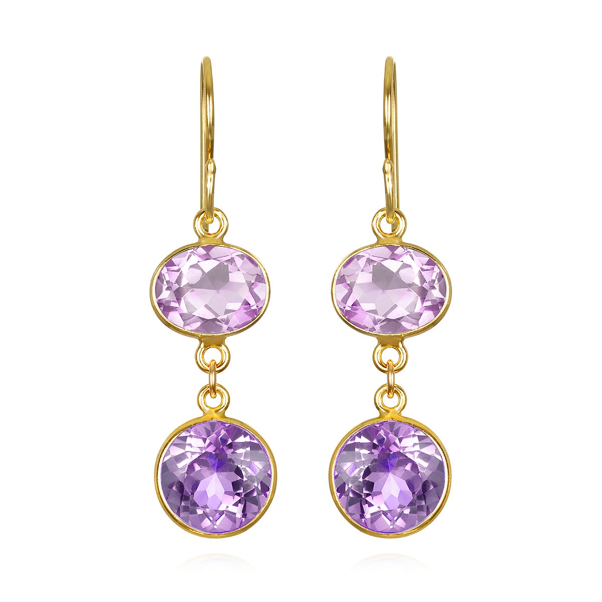 New! Bezel Double Dangles-Pink Amethyst