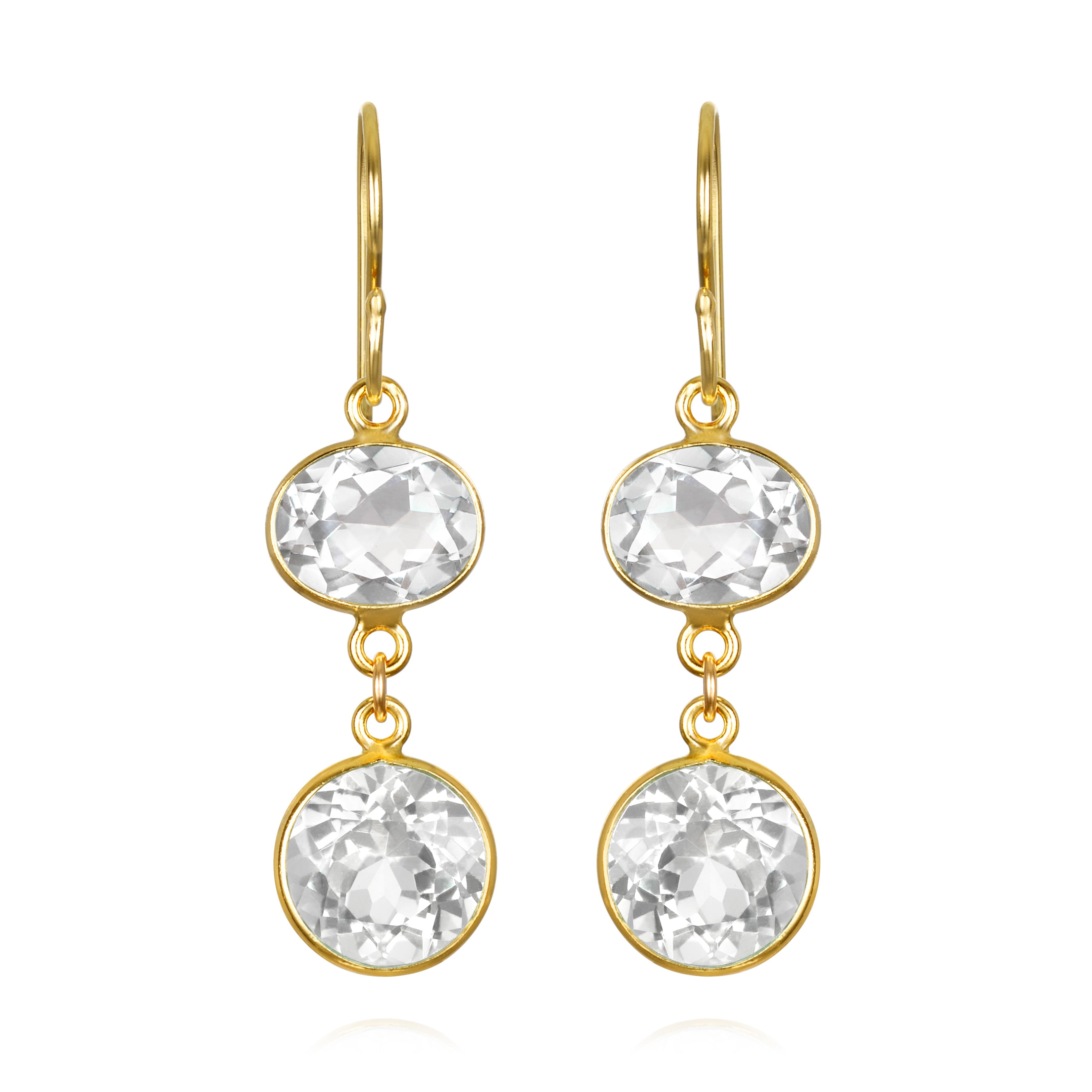New! Bezel Double Dangles-White Topaz