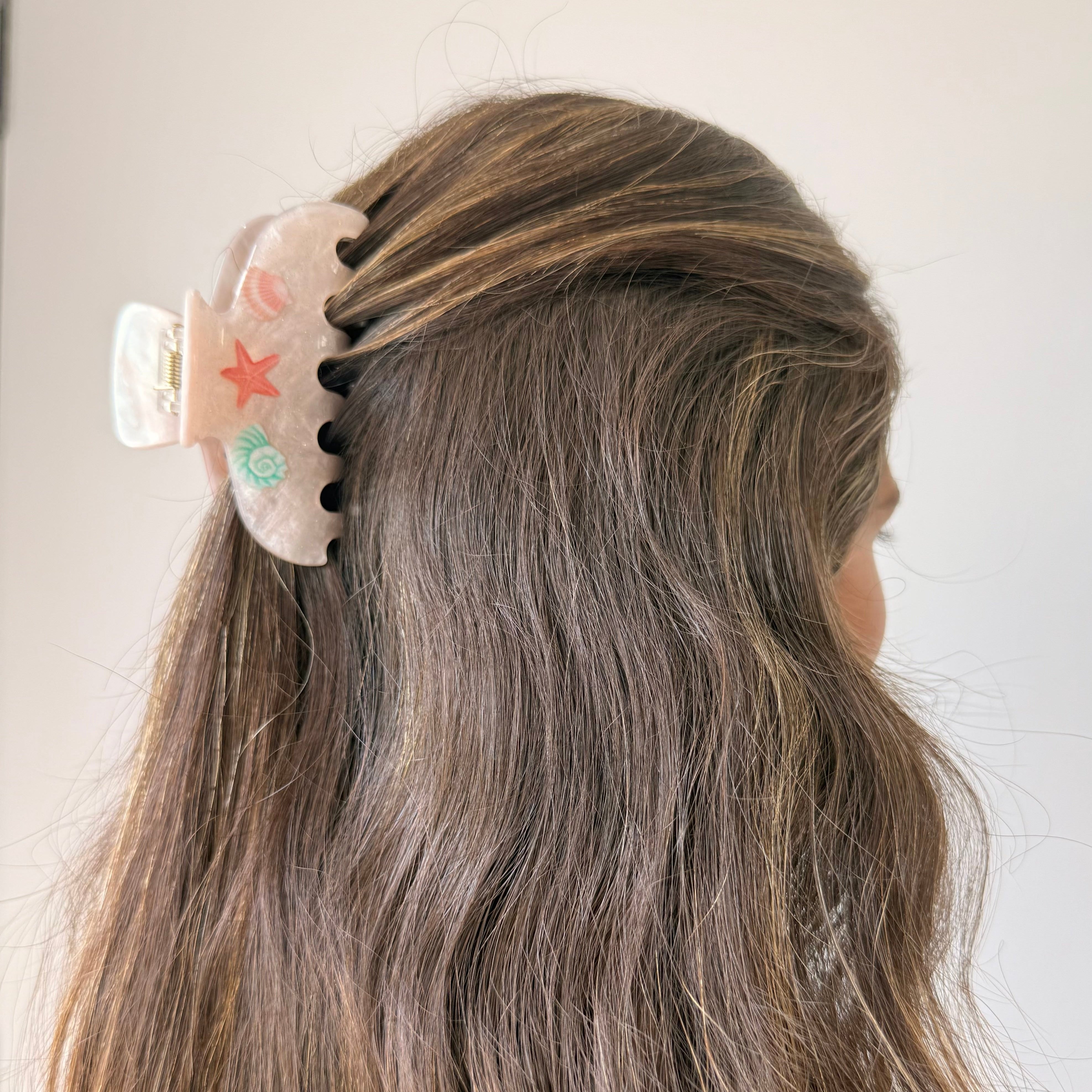 Printed Starfish & Sea Shells Hair Claw Clip - Adina's Jewels