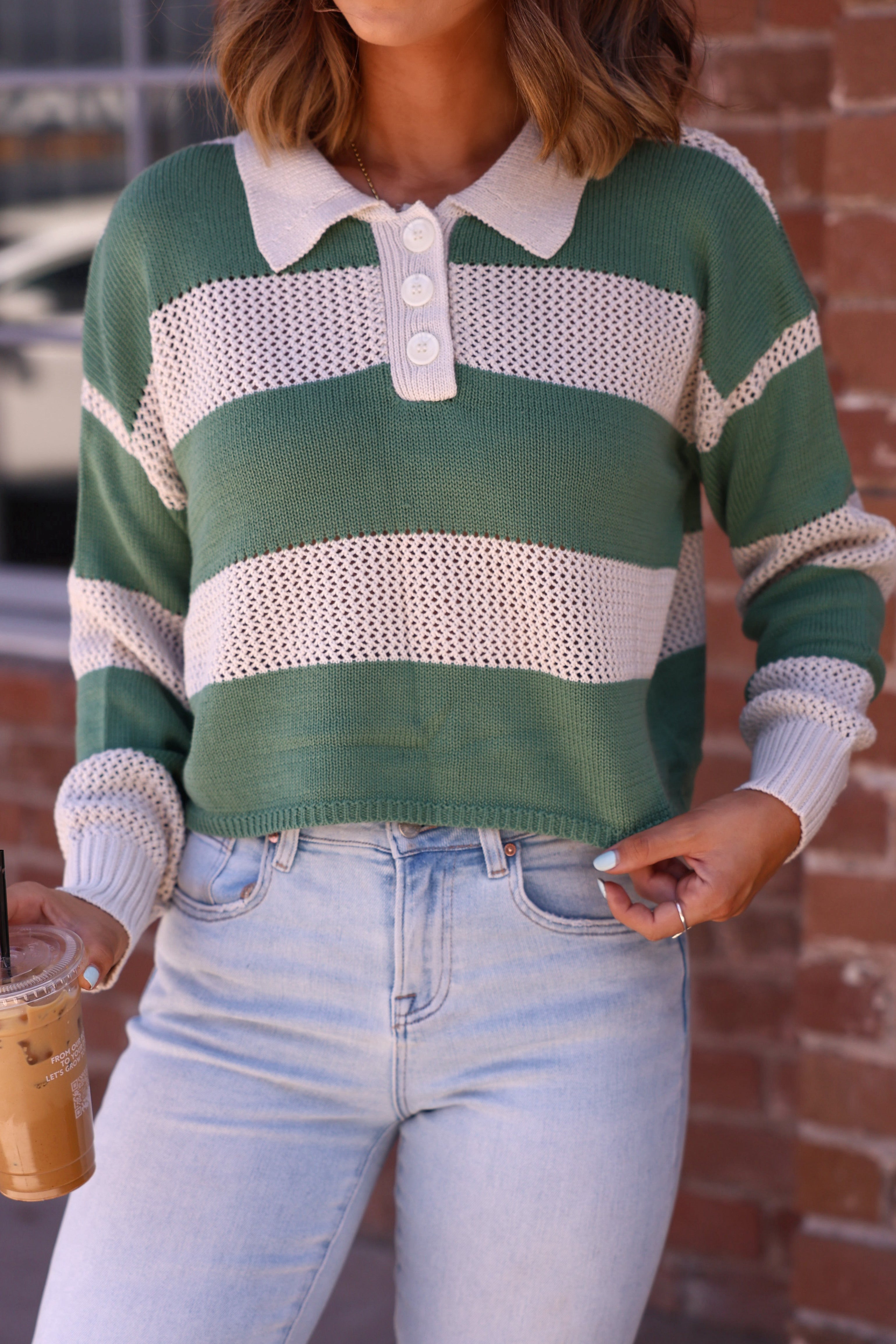 Declan Beige & Green Striped Sweater