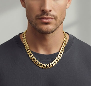 C160G B.Tiff 16mm Gold Plated Flat Cuban Link Necklace