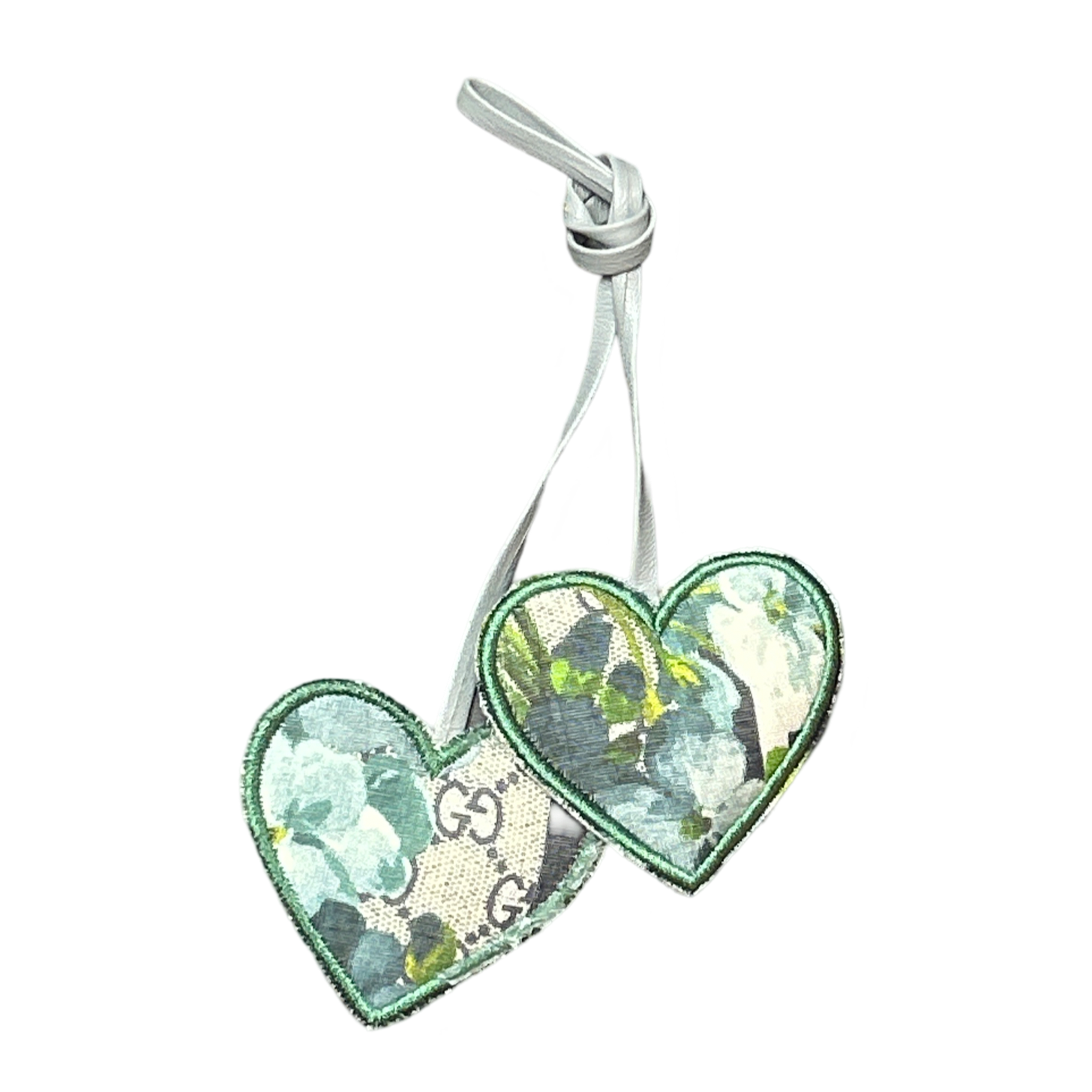 GG Logo Blooms Blue Scarf Double Heart Bag Charm