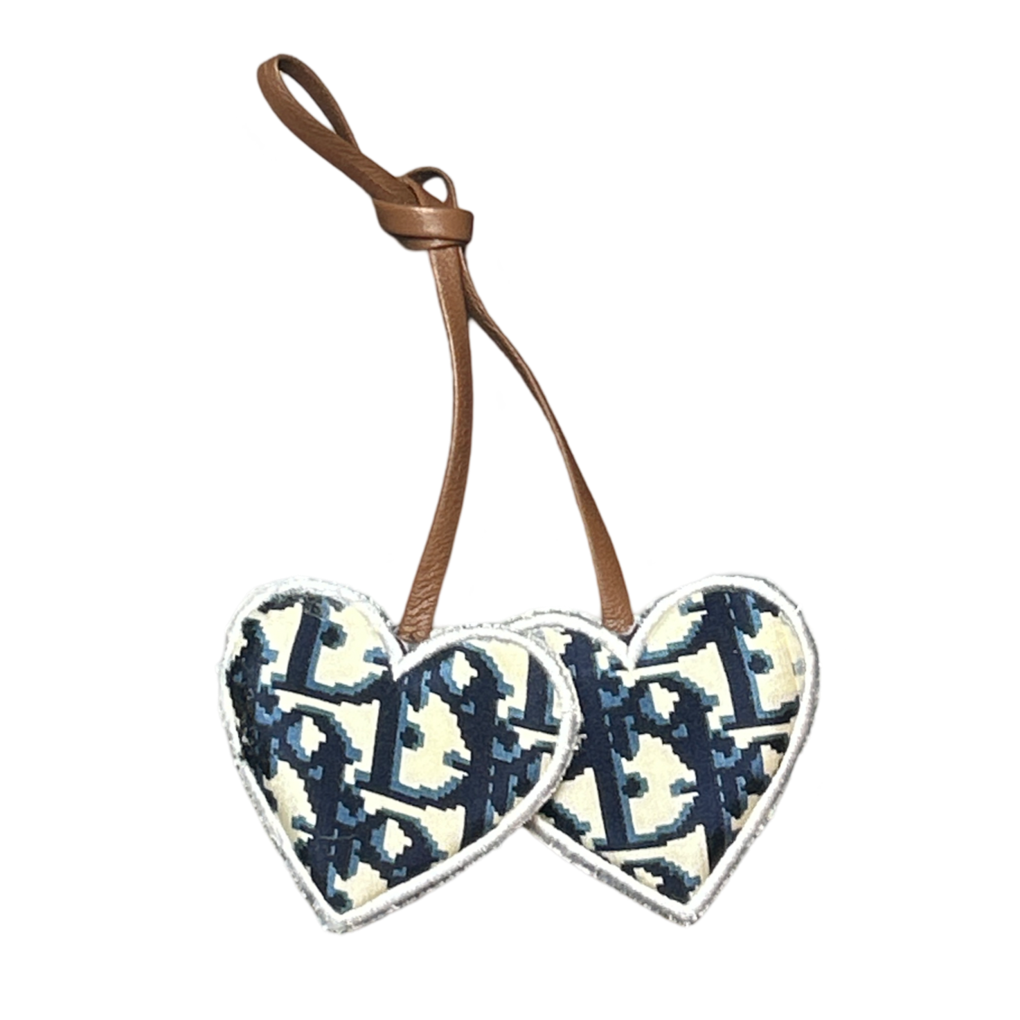 Trotter Blue Vintage Silk Scarf Double Heart Bag Charm