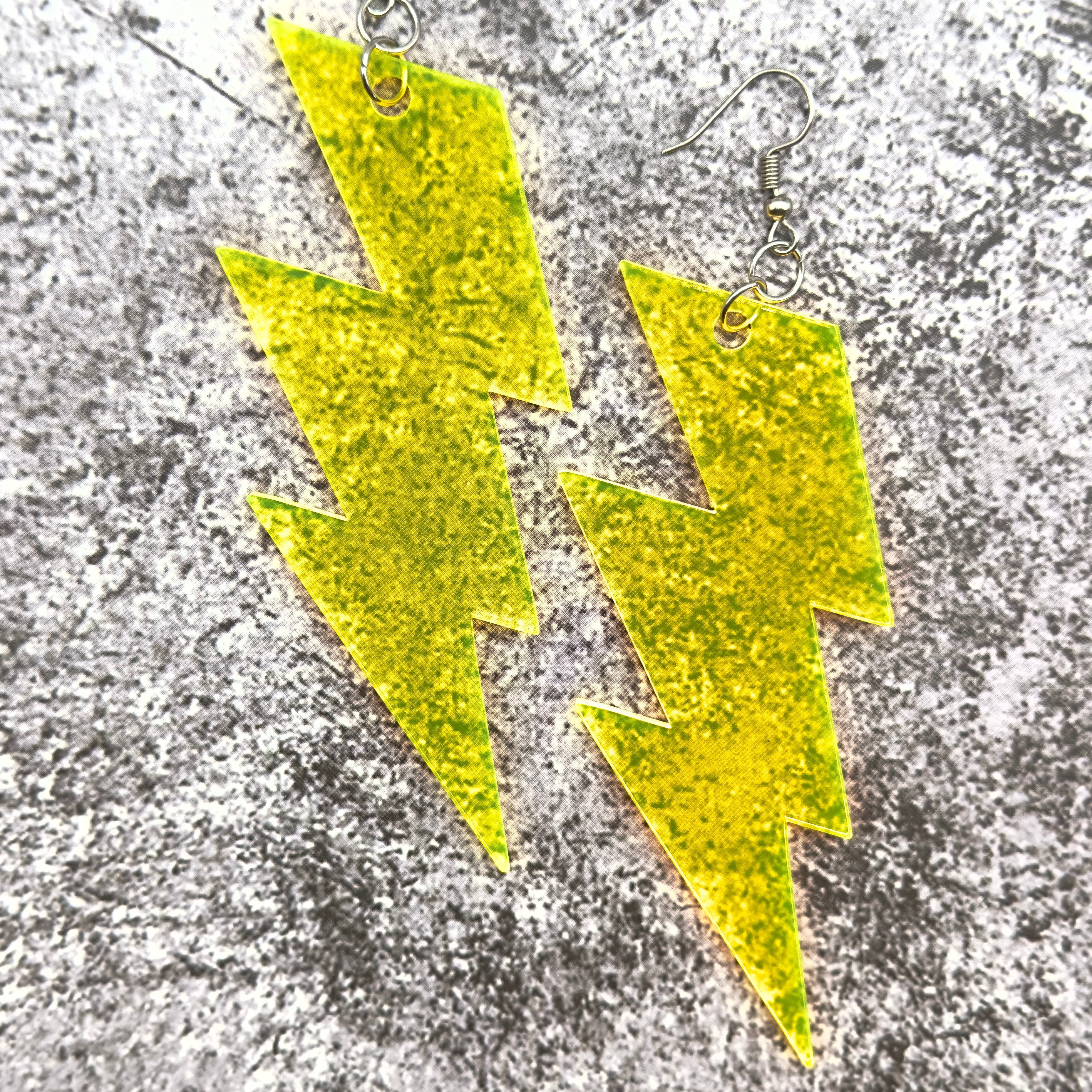 XL Thunderbolt Dangle Earrings - Neon Yellow by BOBBYK