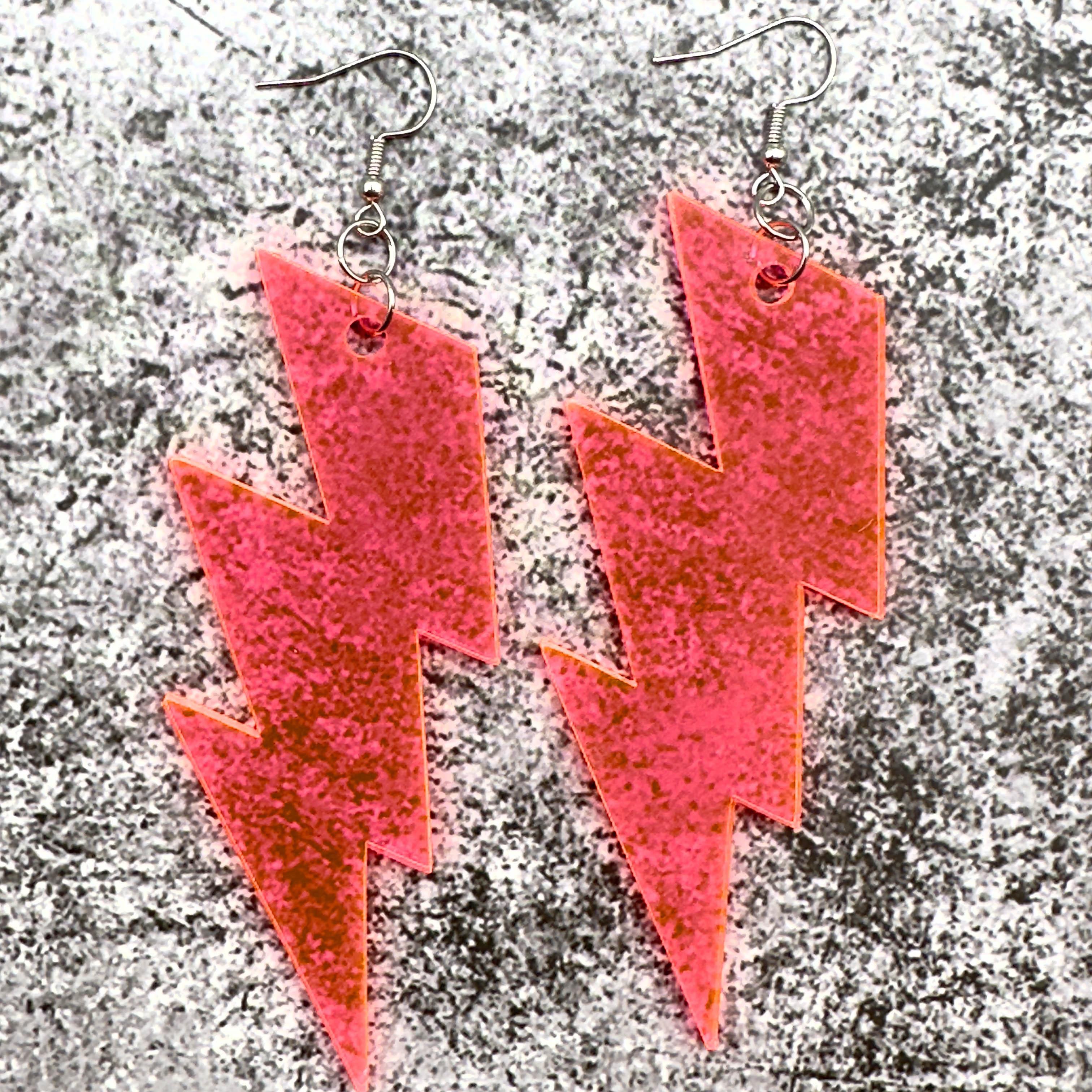 XL Thunderbolt Dangle Earrings - Neon Pink by BOBBYK