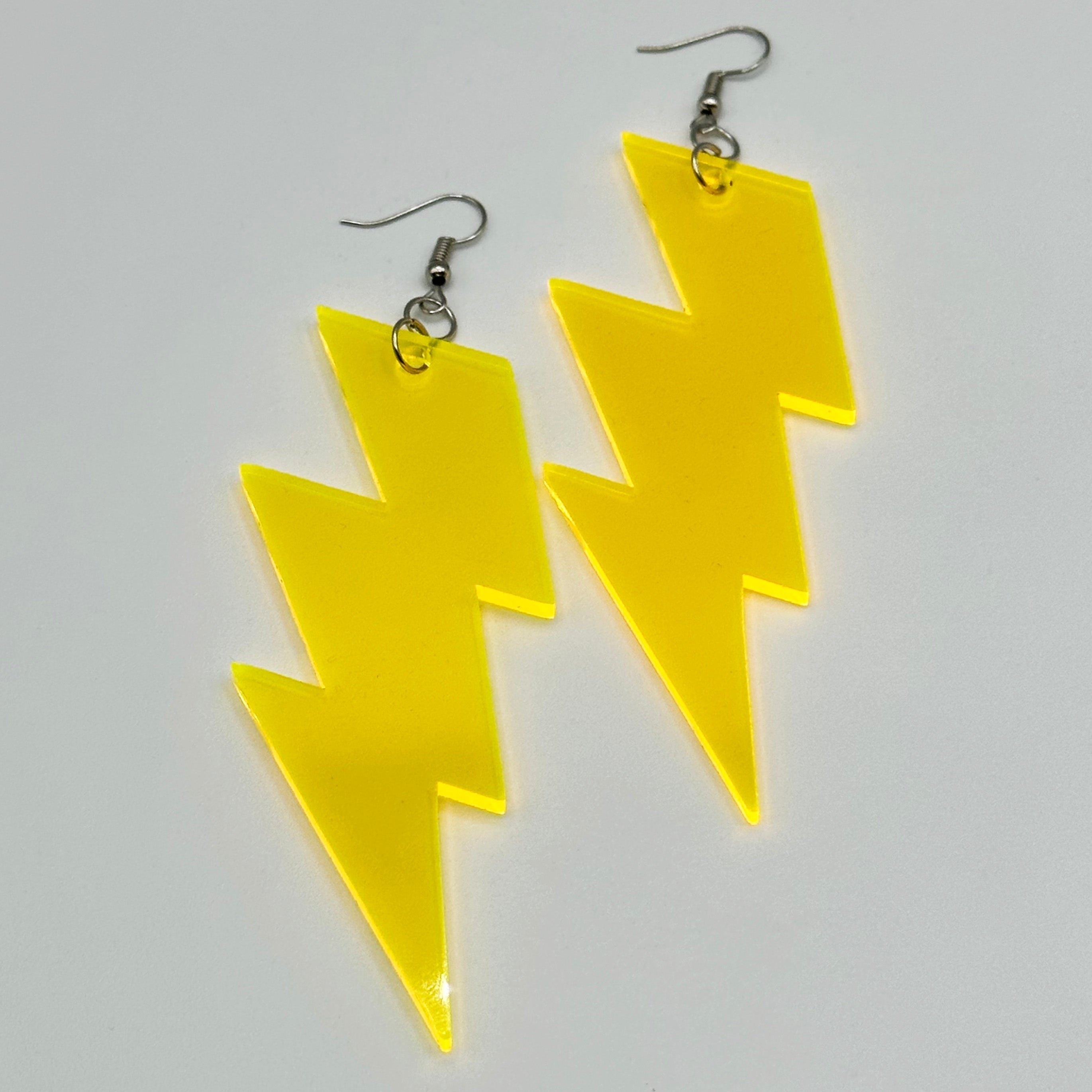 XL Thunderbolt Dangle Earrings - Neon Yellow by BOBBYK