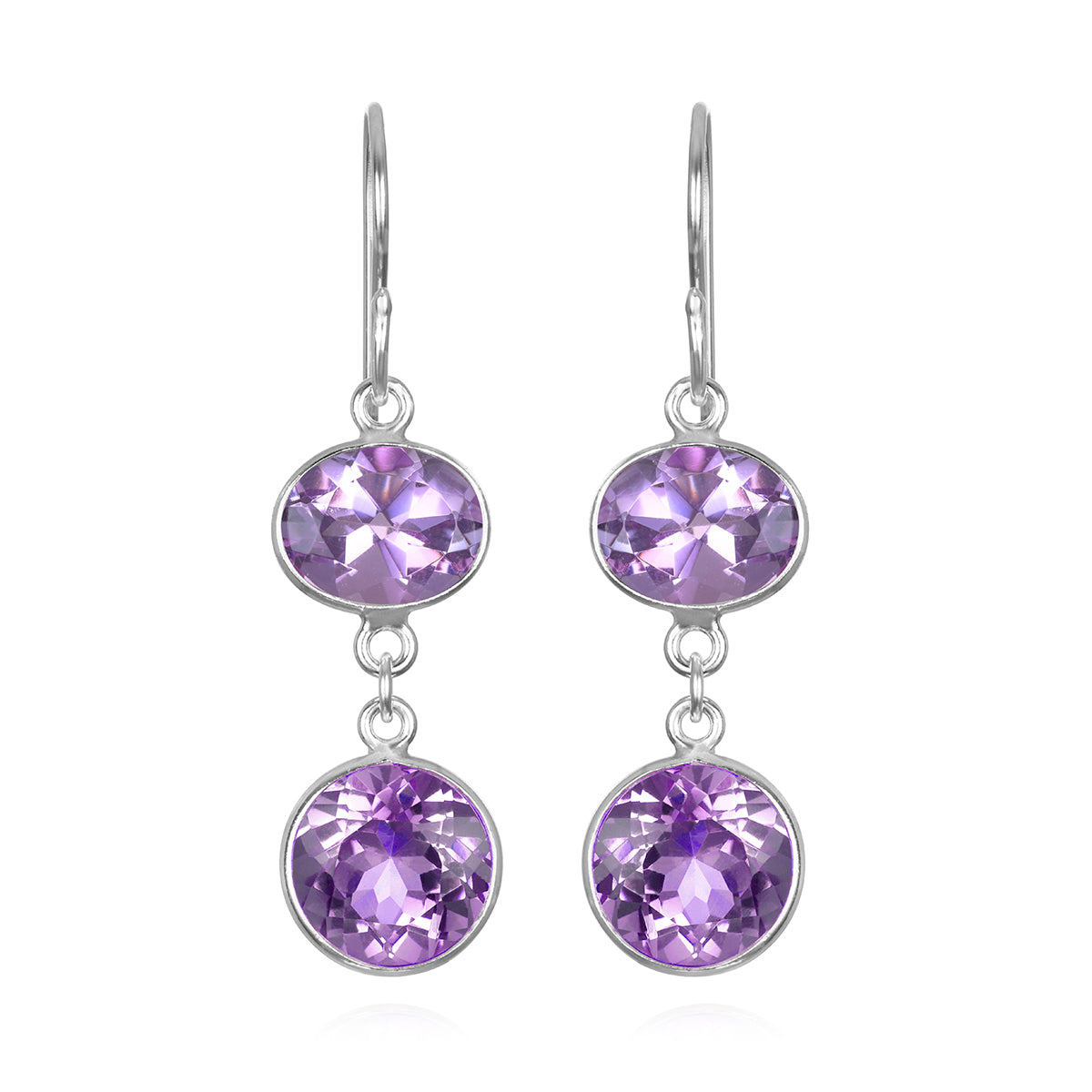 New! Bezel Double Dangles-Pink Amethyst