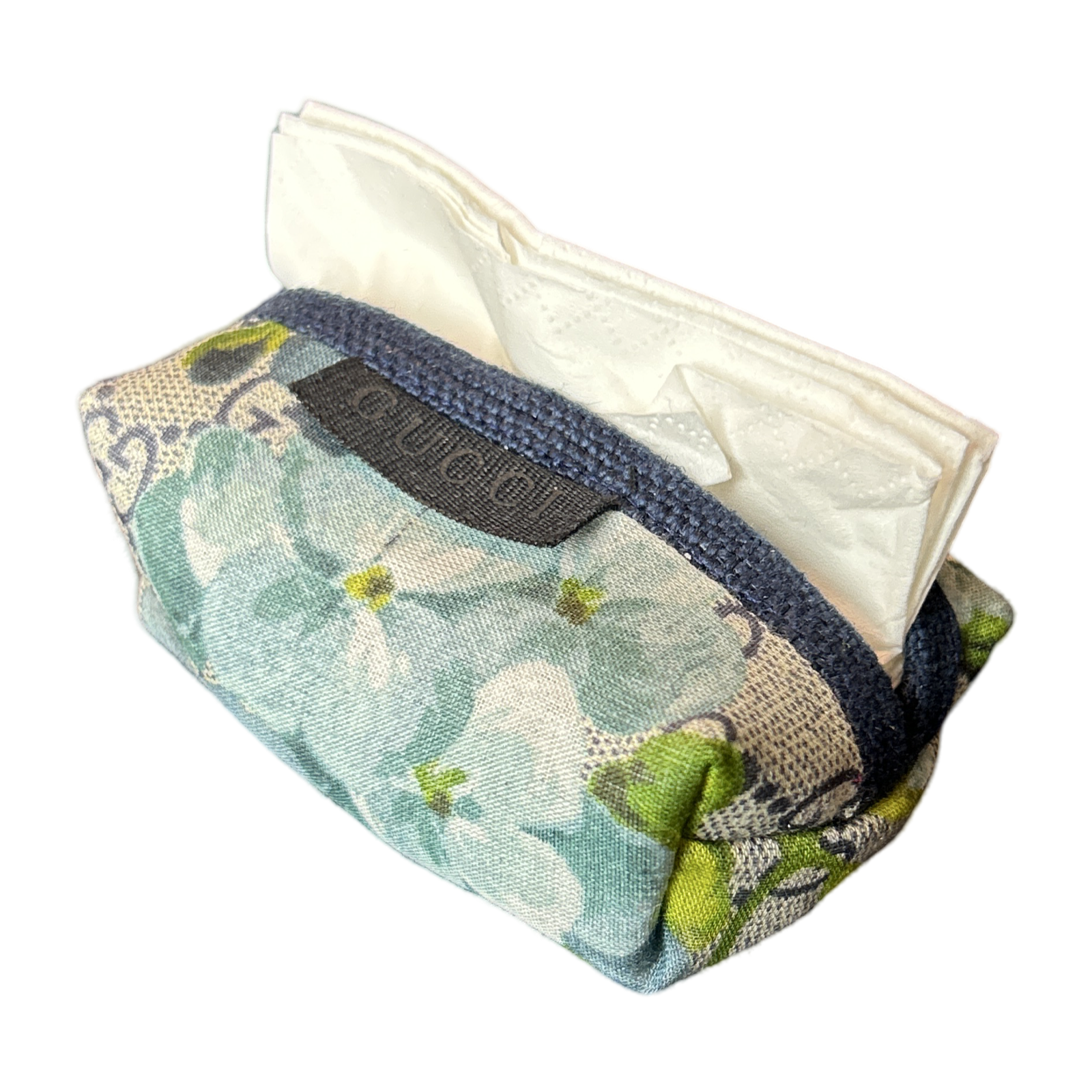 GG Logo Blooms Blue Vintage Scarf Travel Tissue Pouch