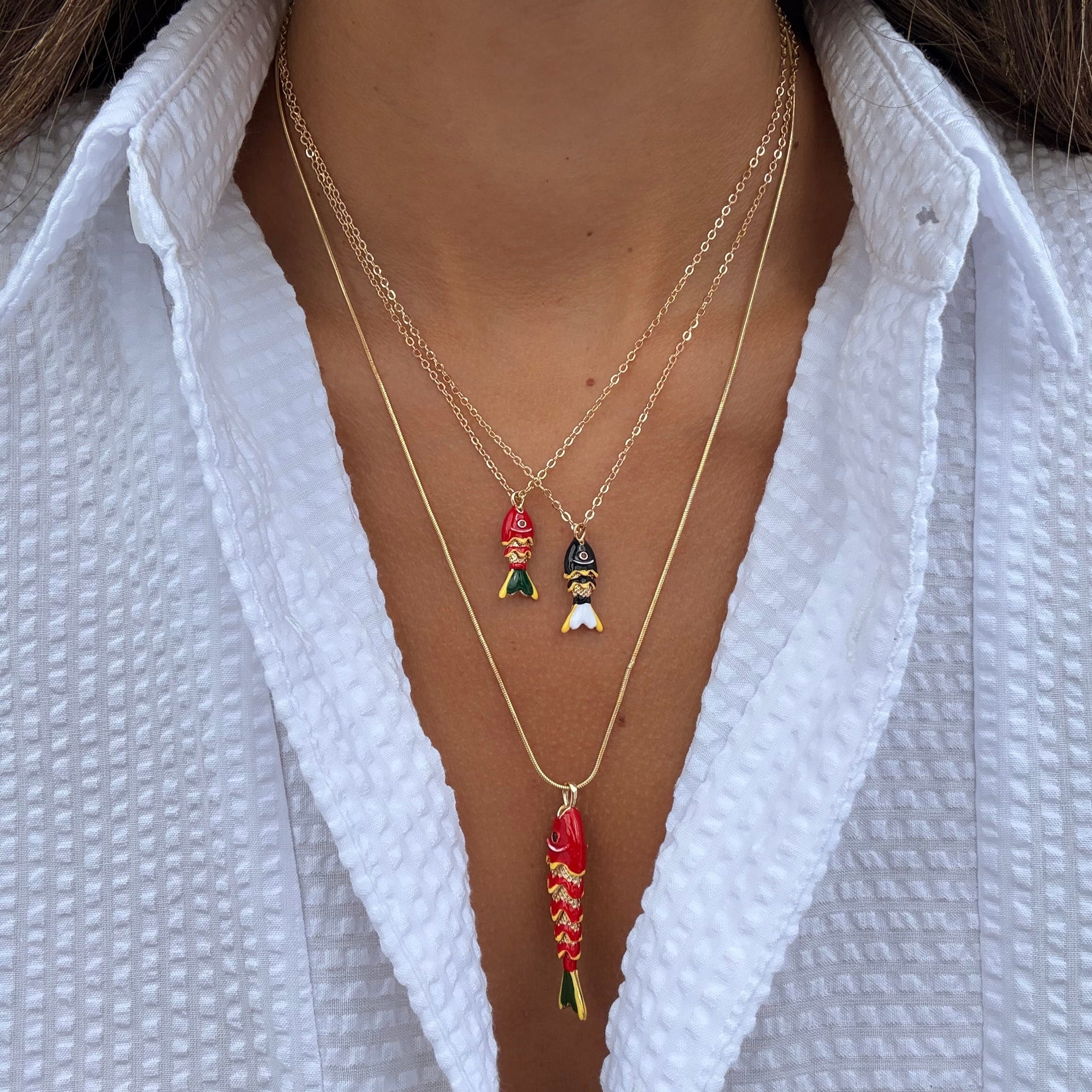 Colored Mini Fish Pendant Necklace - Adina's Jewels