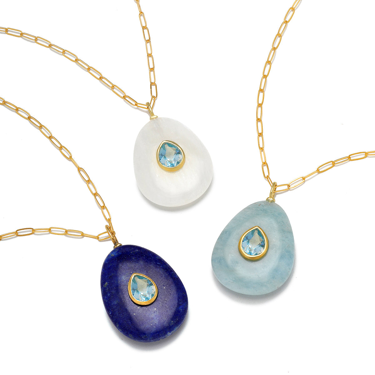 New!  Aquamarine & Blue Topaz Pear Pendant-Multiple Lengths