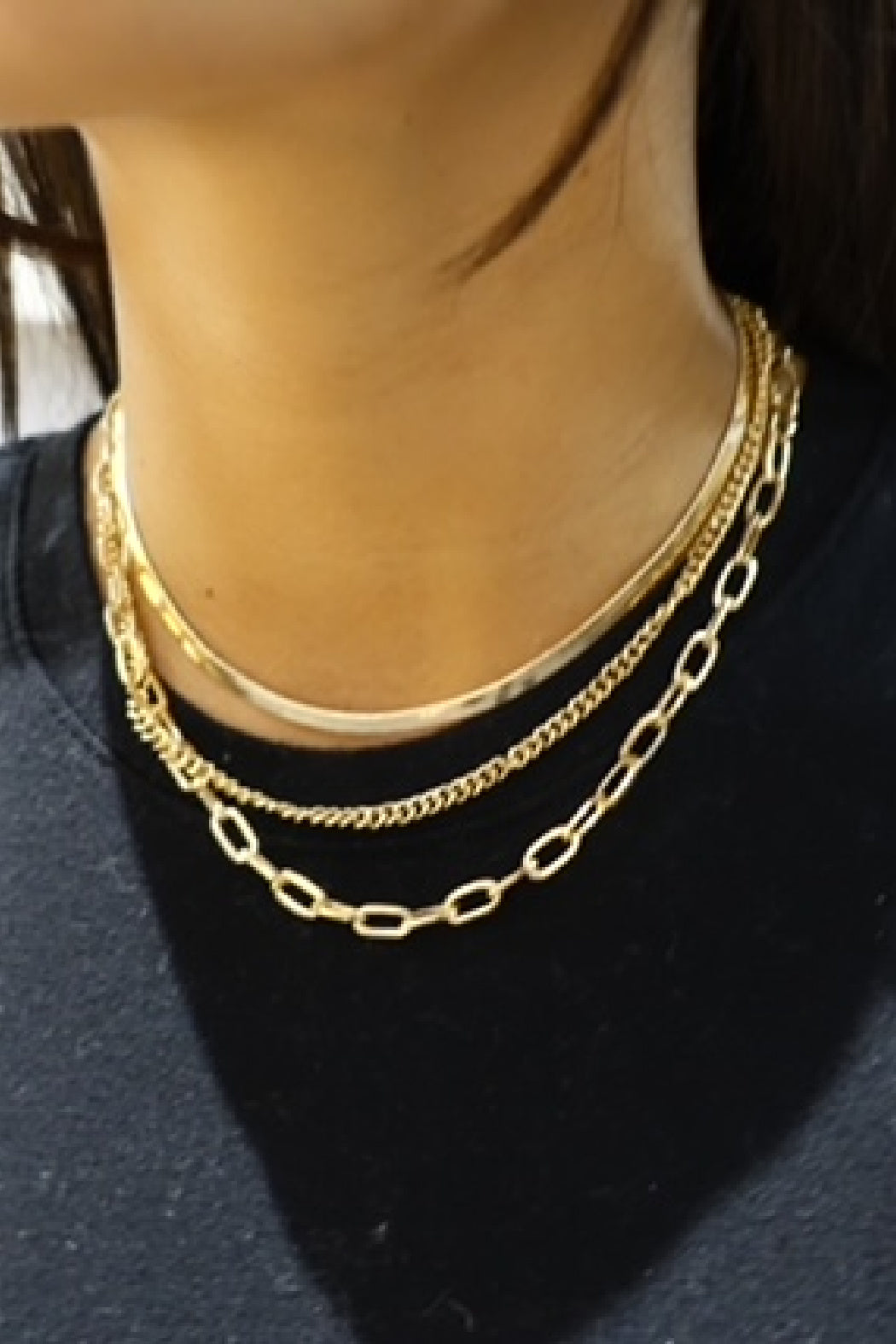 3 Layer Herringbone and Link Gold Necklace by Embellish Your Life