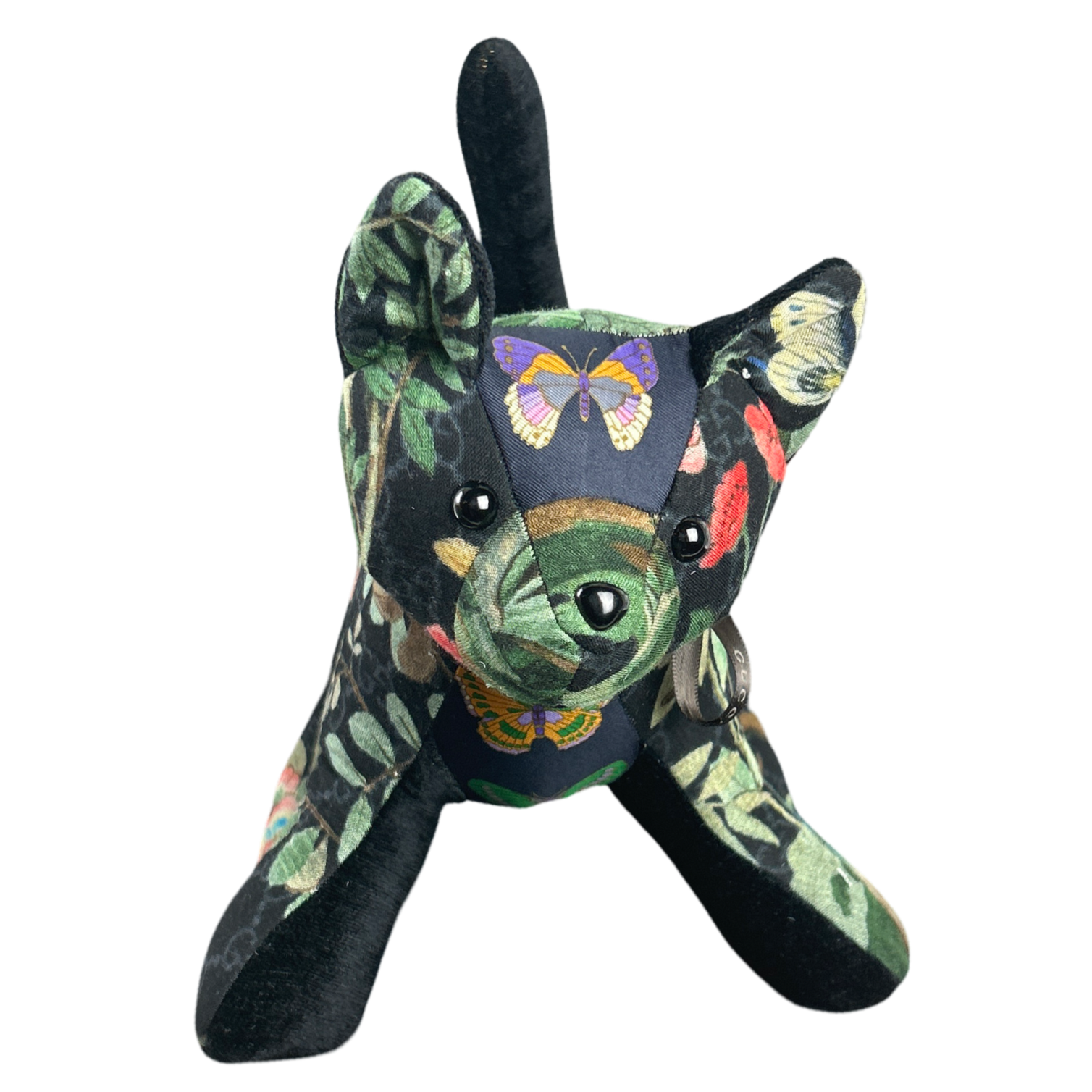 GG Logo Chinoiserie Noir Vintage Silk Scarf Patchwork Kitten