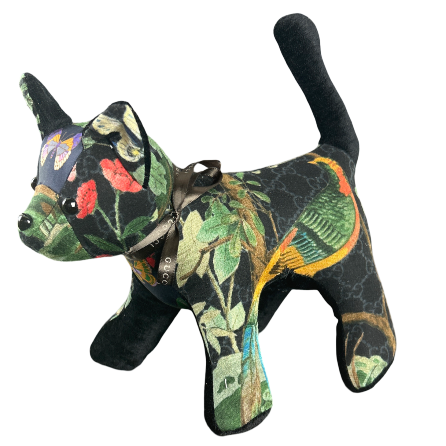 GG Logo Chinoiserie Noir Vintage Silk Scarf Patchwork Kitten