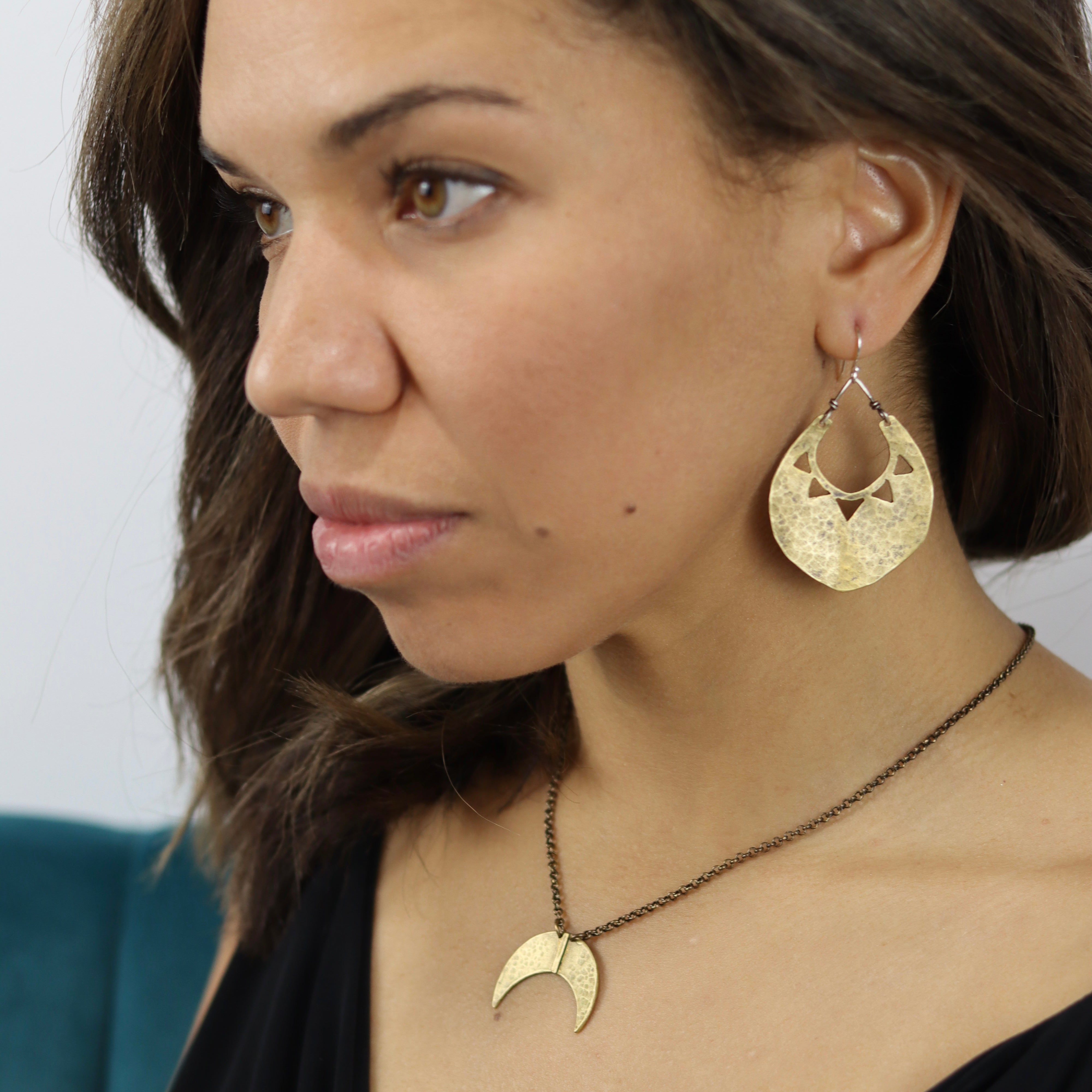 Brass Sun Shield Earrings