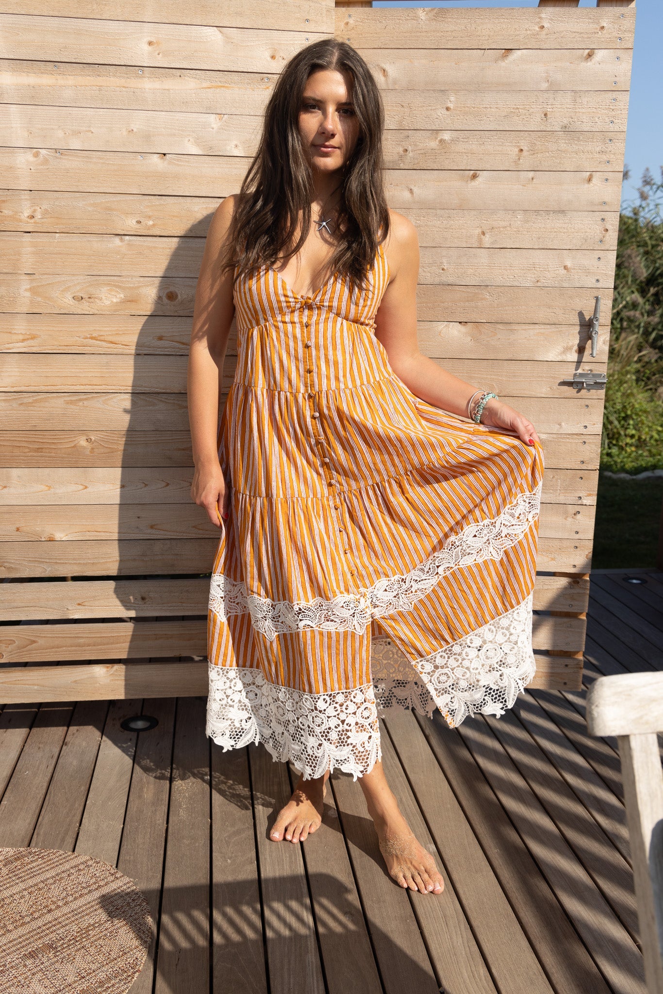 Irina Dress in Marigold Stripe