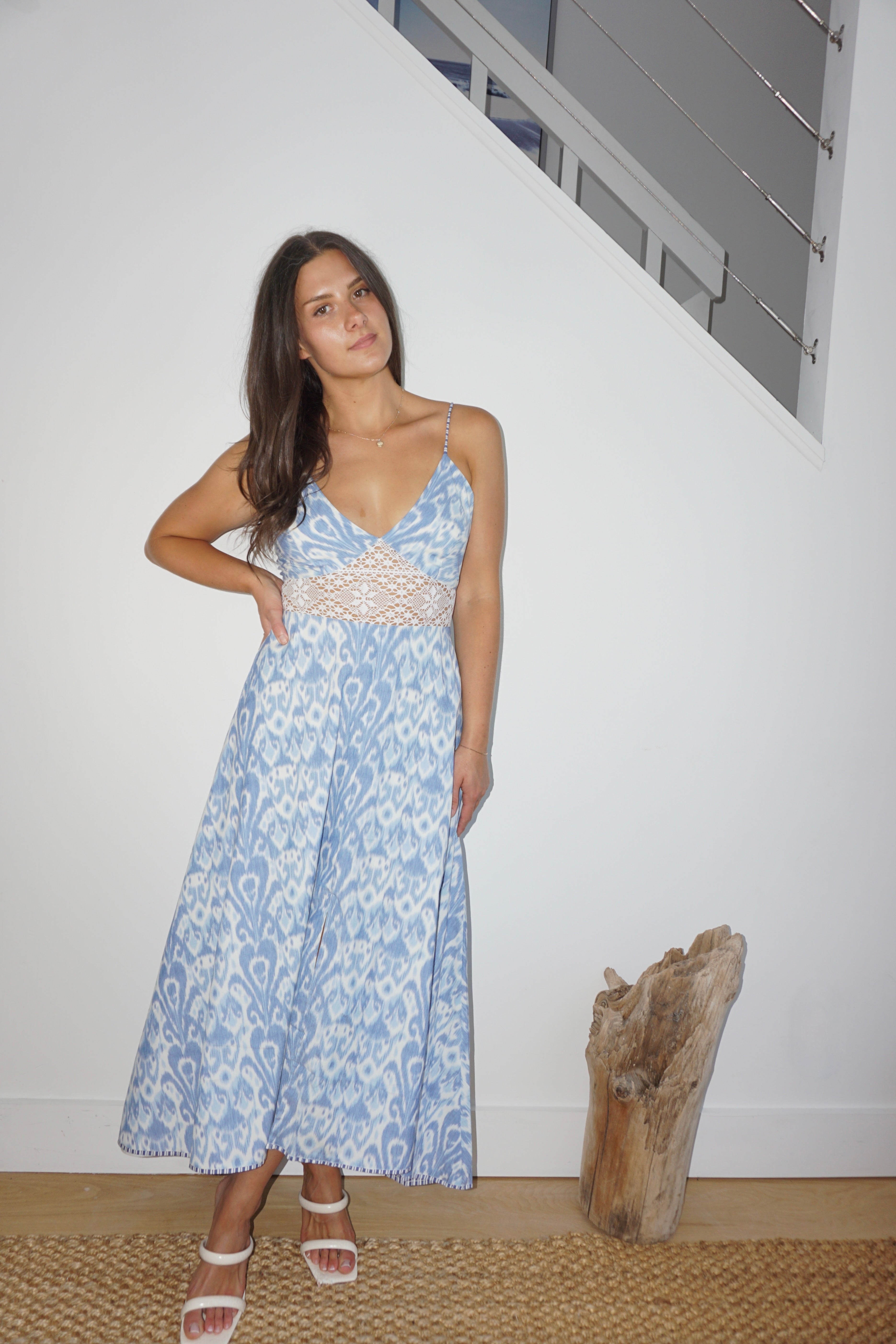 Isabella Dress in Faded Blue Ikat