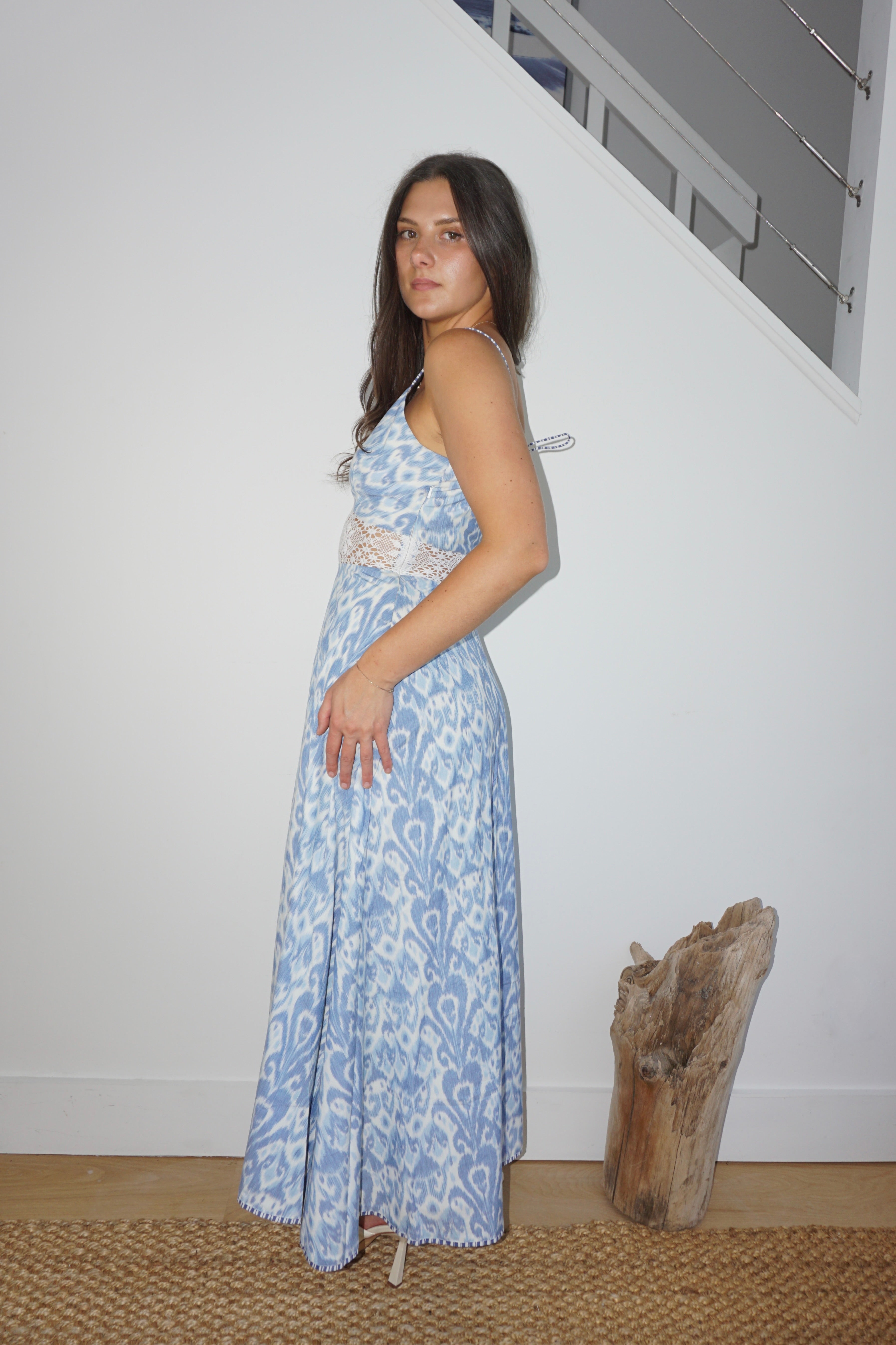 Isabella Dress in Faded Blue Ikat