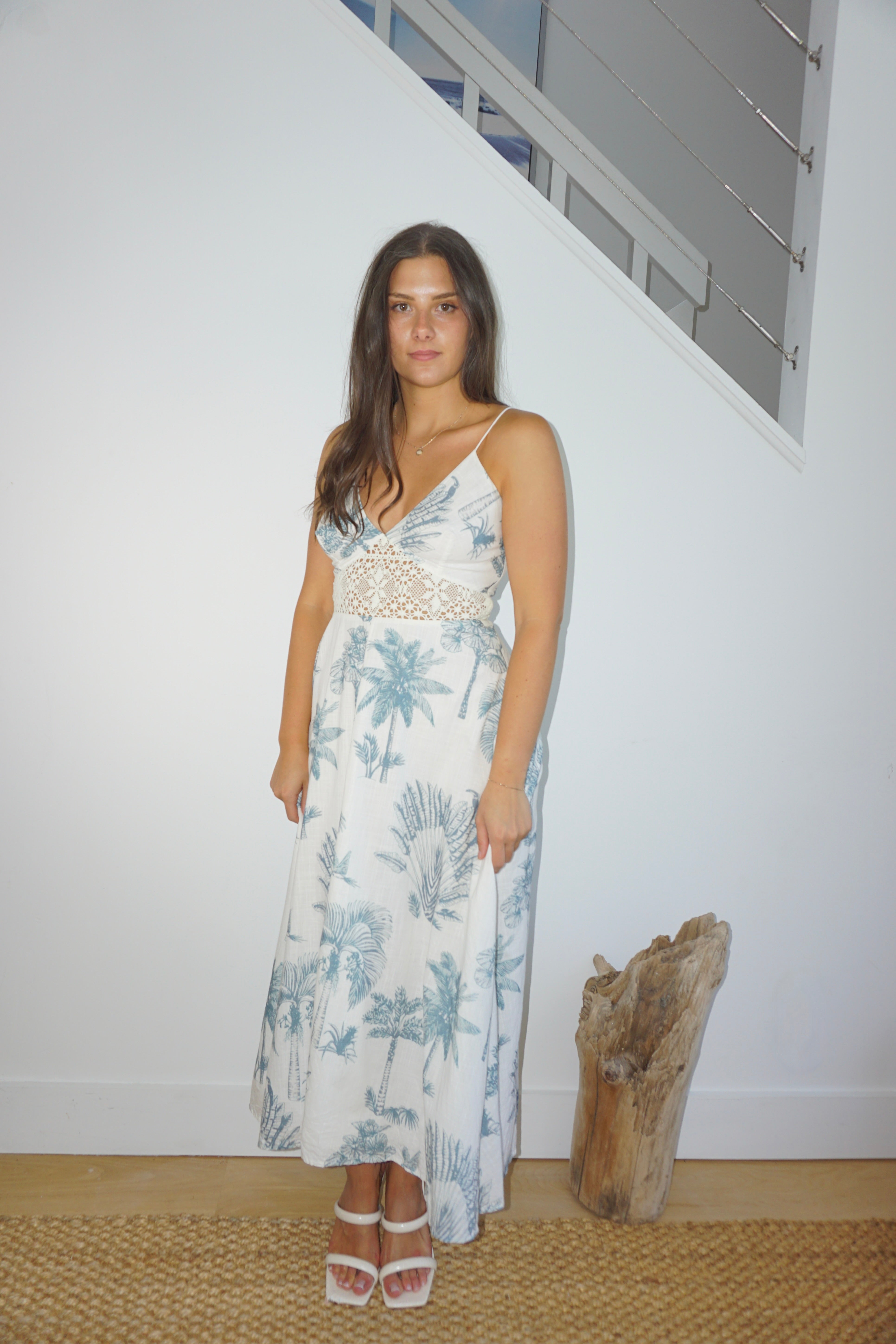 Isabella Dress in Faded Teal Palms