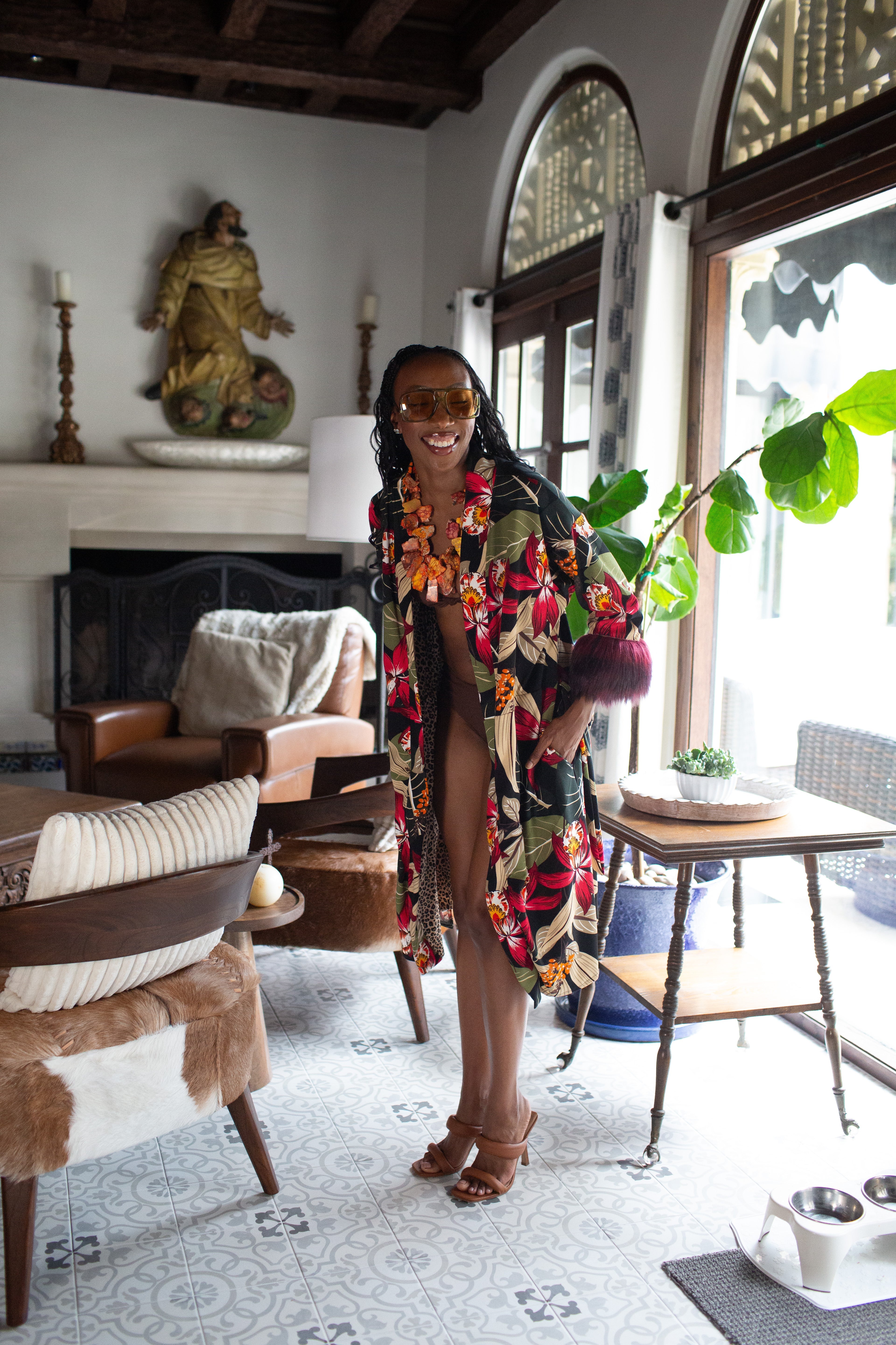 Jardin Nuit Faux Fur Koi Kimono