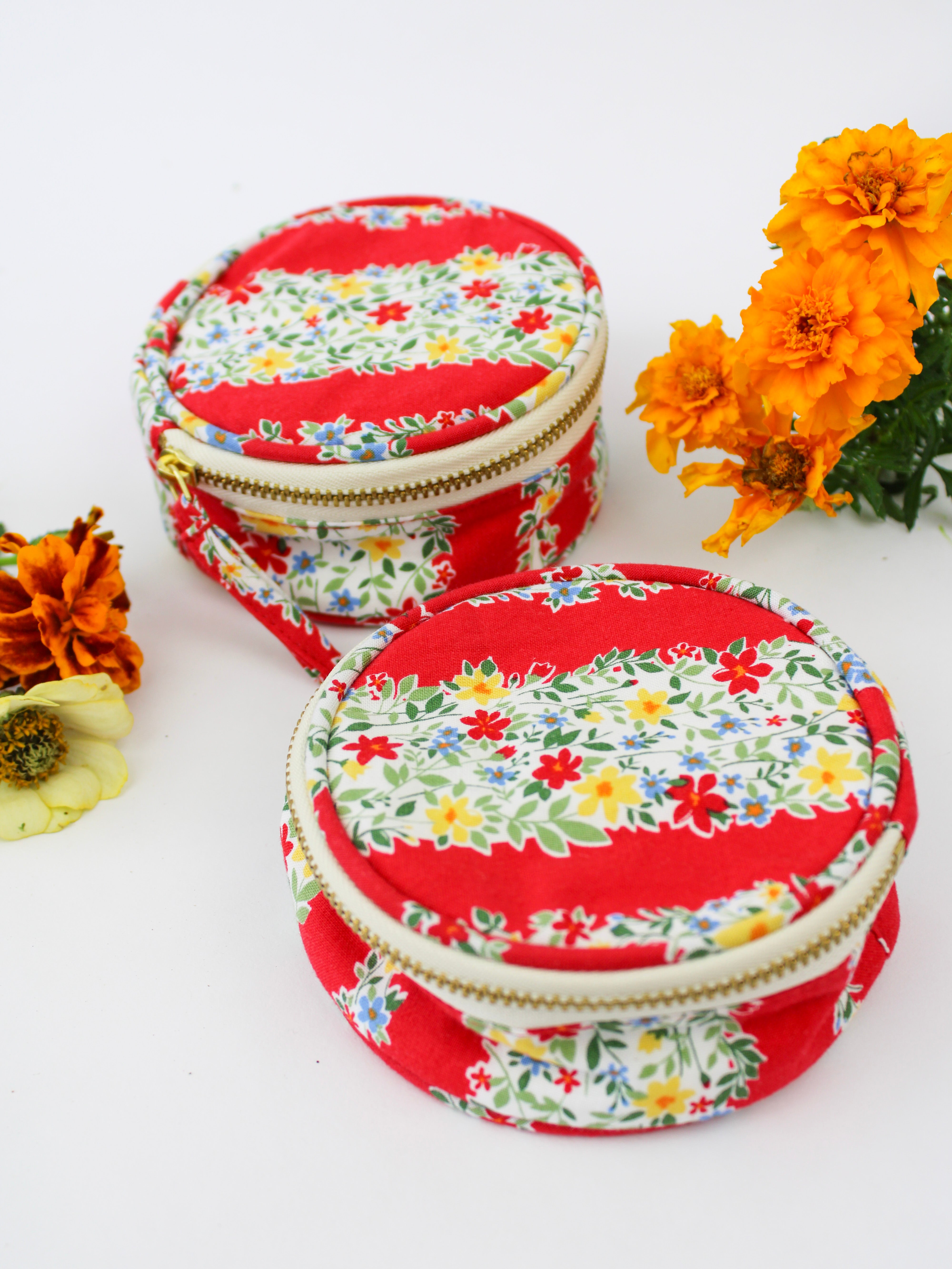 Red Floral Stripe Jewelry Pouch