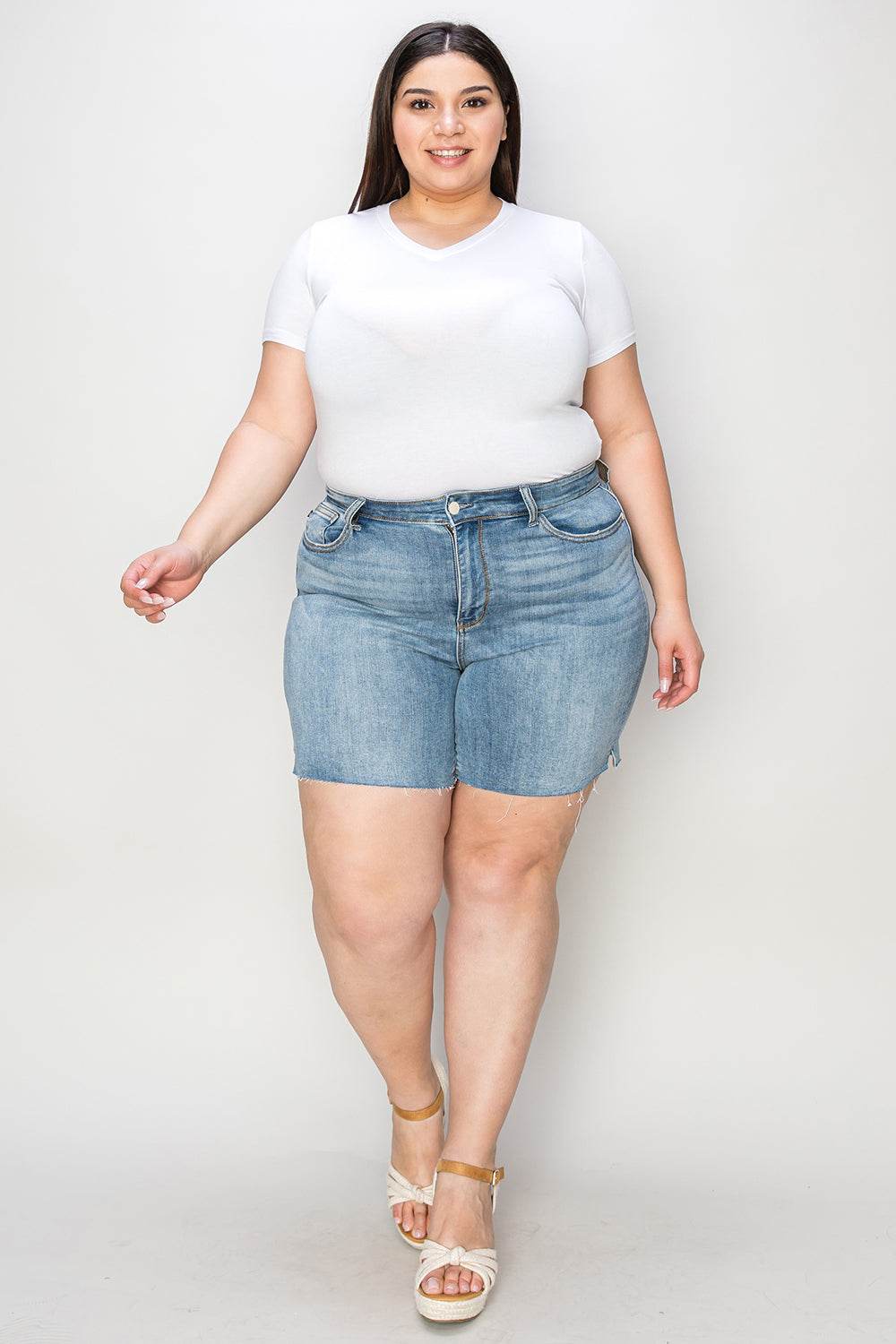 Judy Blue Full Size High Waist Raw Hem Denim Women Shorts