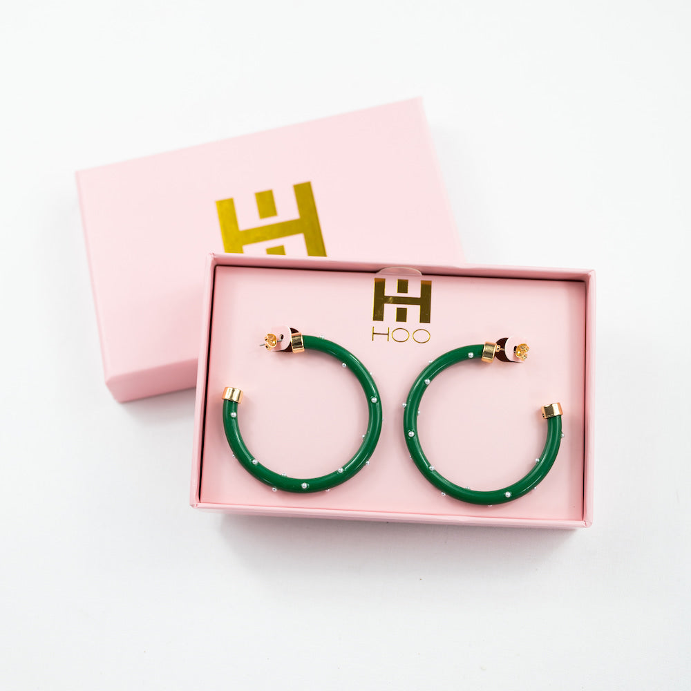 Hoops - Kelly Green with Pearls