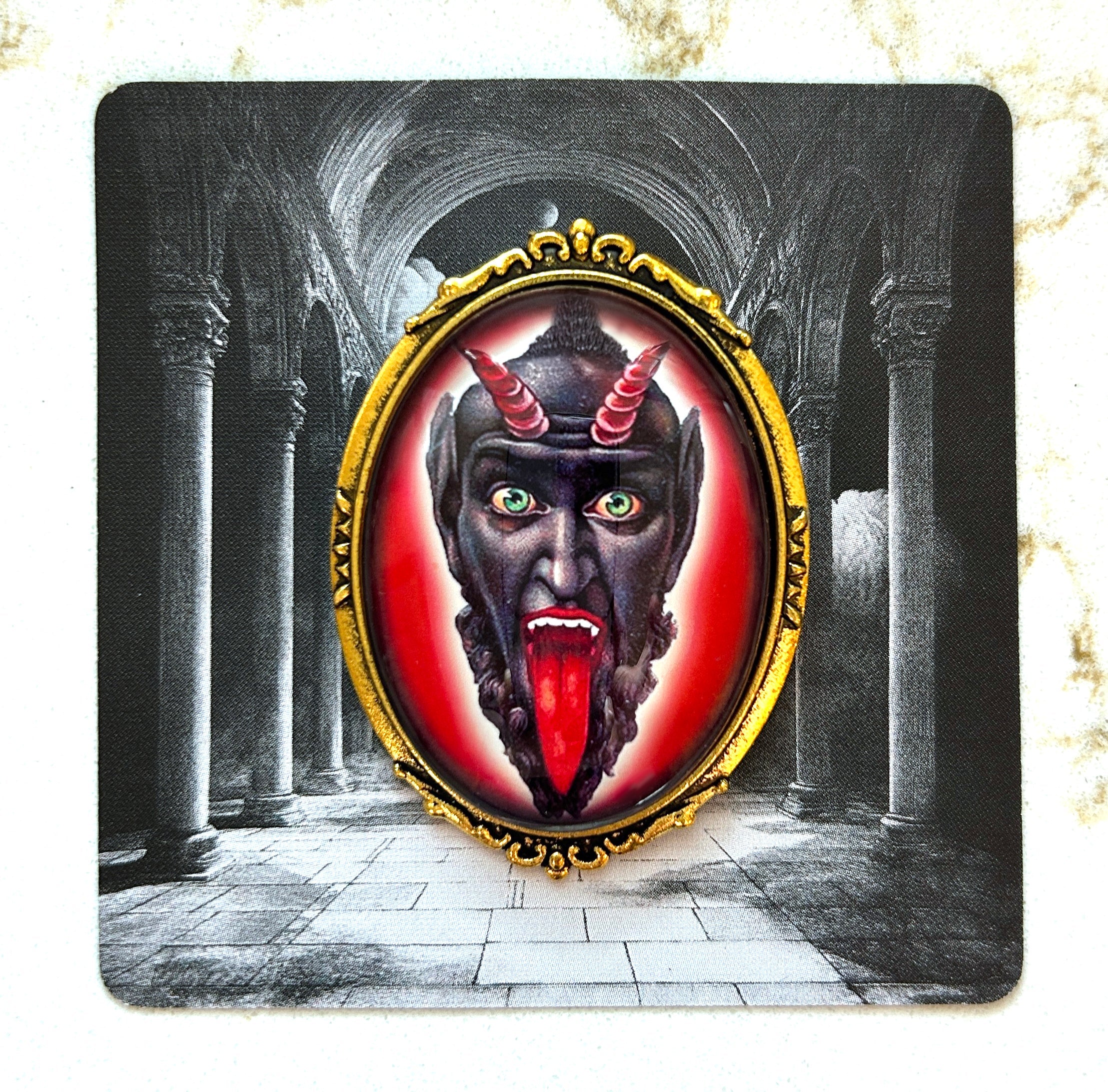 Vintage Cameo Style Krampus Brooch
