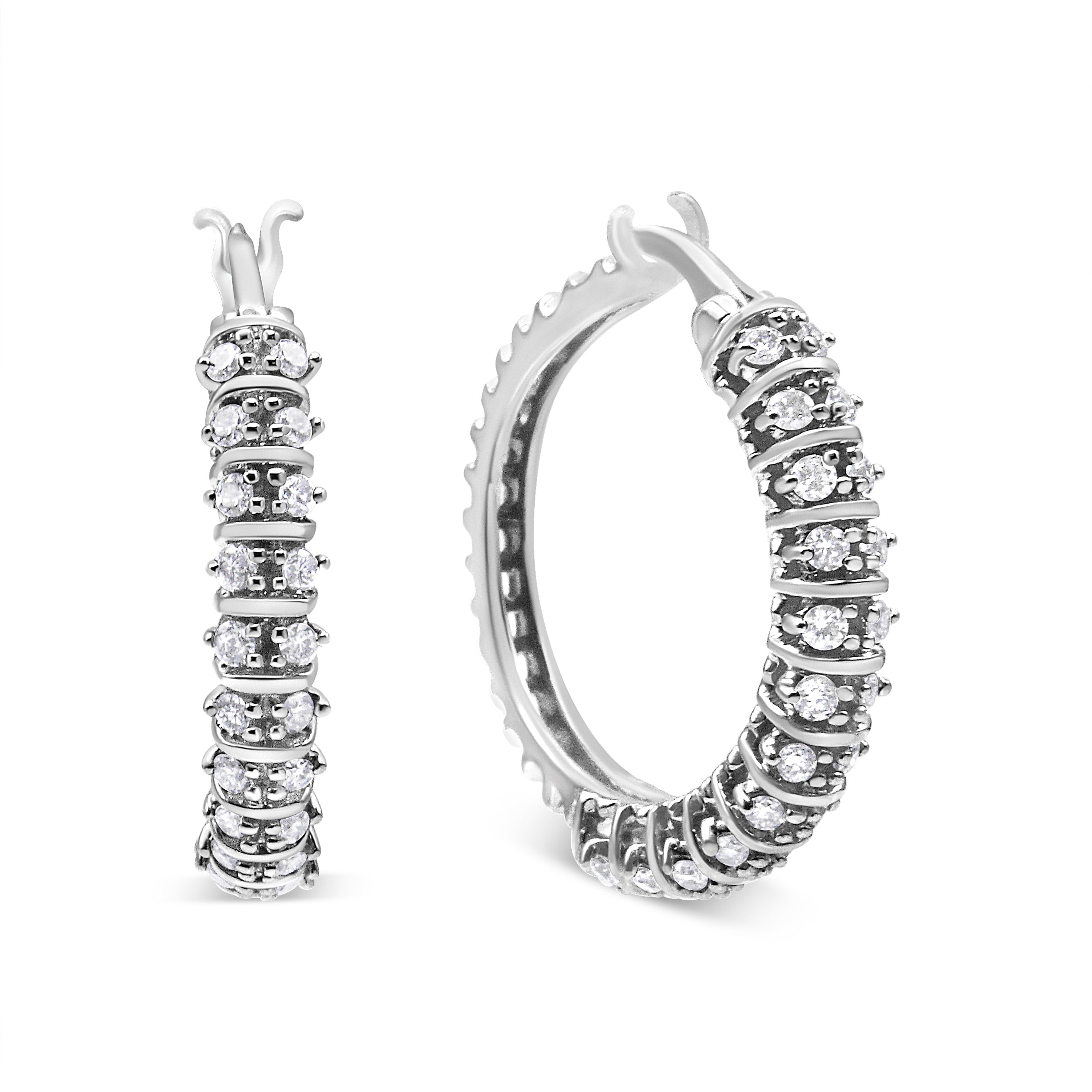 10K White Gold 1/2 Cttw Lab Grown Round Diamond 2 Row Semi Eternity Hoop Earrings (G-H Color, Si1-Si2 Clarity)