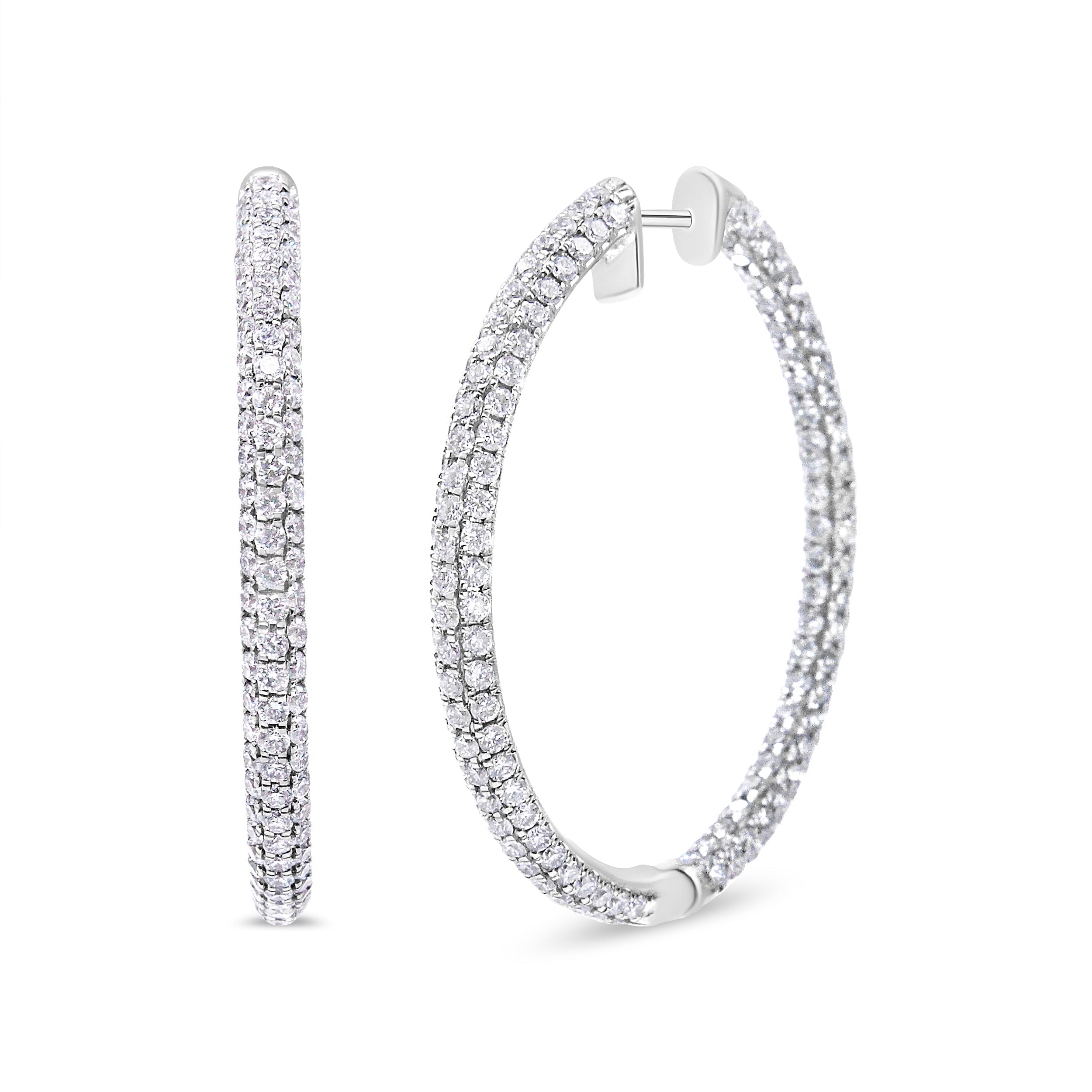 14K White Gold 3 1/2 Cttw Lab Grown Pave Set Diamond Eternity Inside Out Hoop Earrings  (G-H Color, Si1-Si2 Clarity)