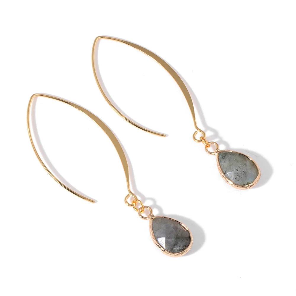 Crystal Faceted Teardrop Gold Earrings