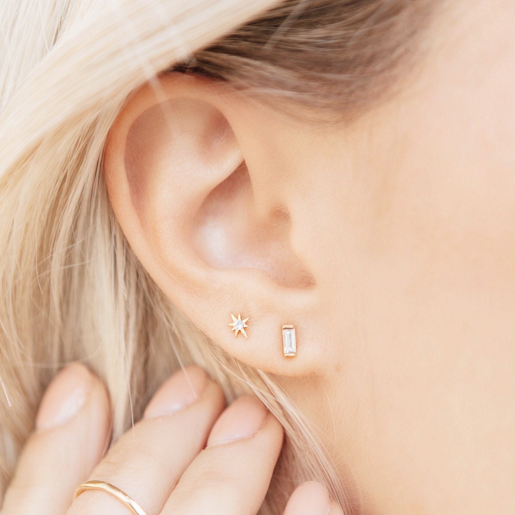 Solid Gold Baguette Studs