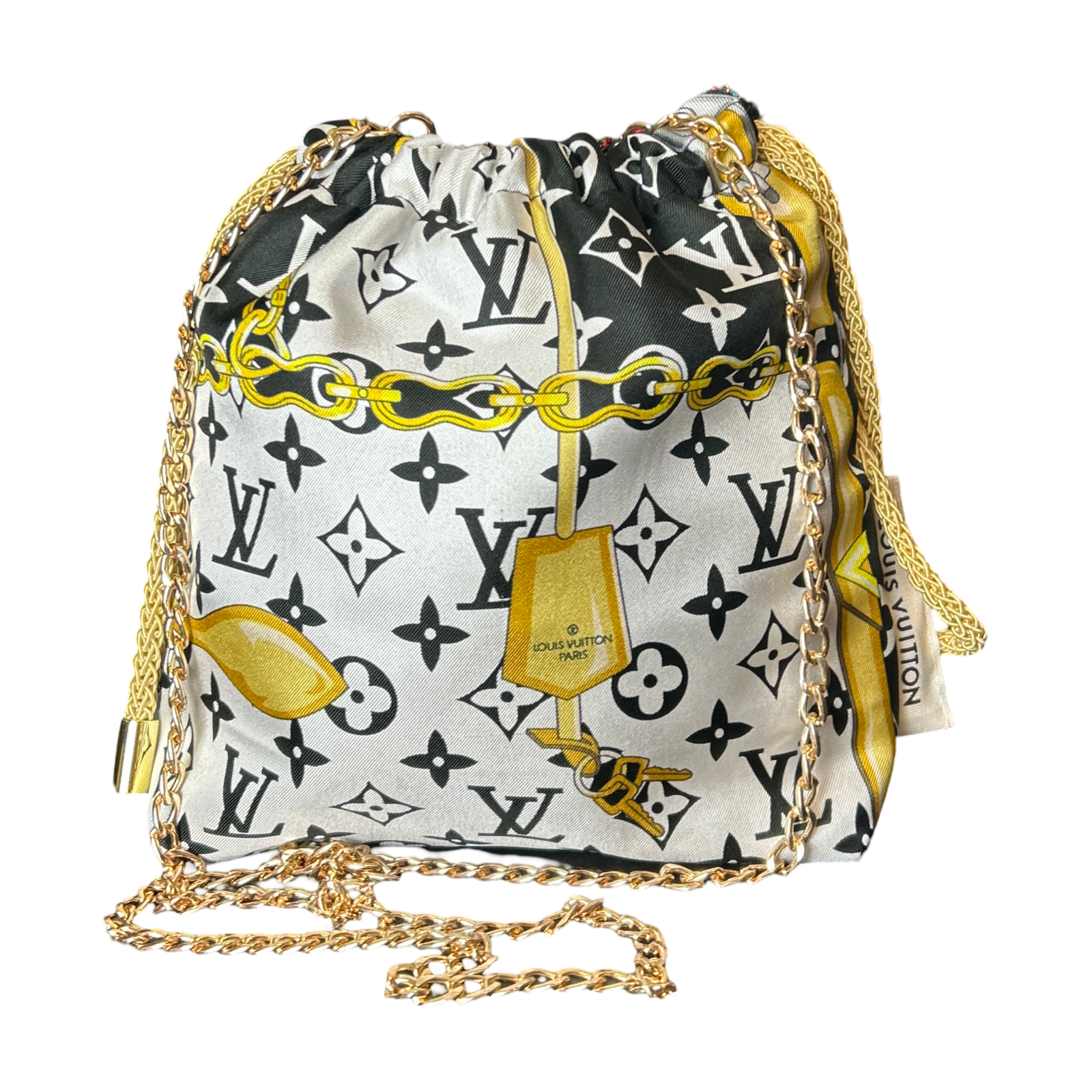 LV Monogram Vintage Silk Scarf Drawstring Crossbody Bag