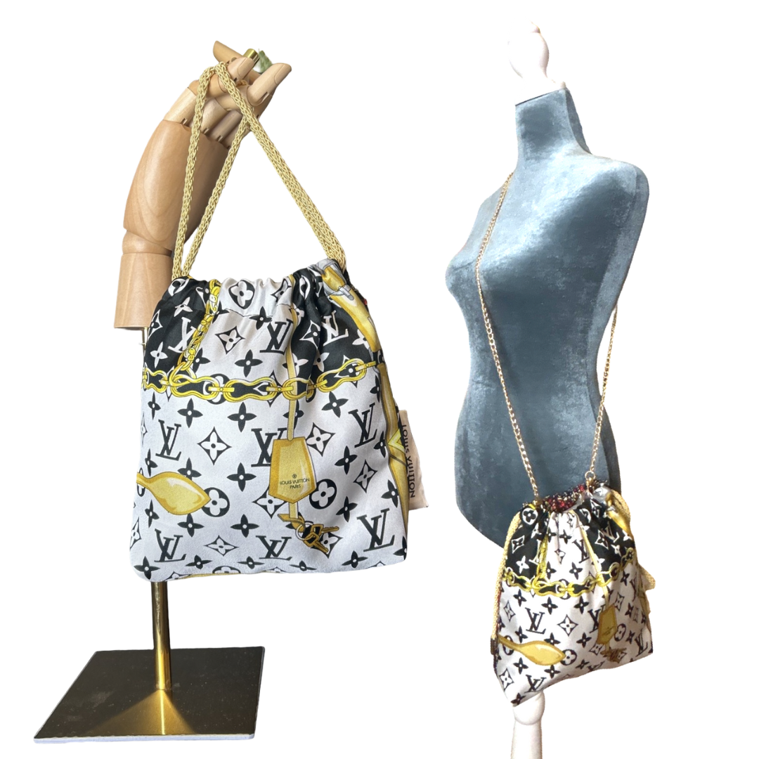 LV Monogram Vintage Silk Scarf Drawstring Crossbody Bag