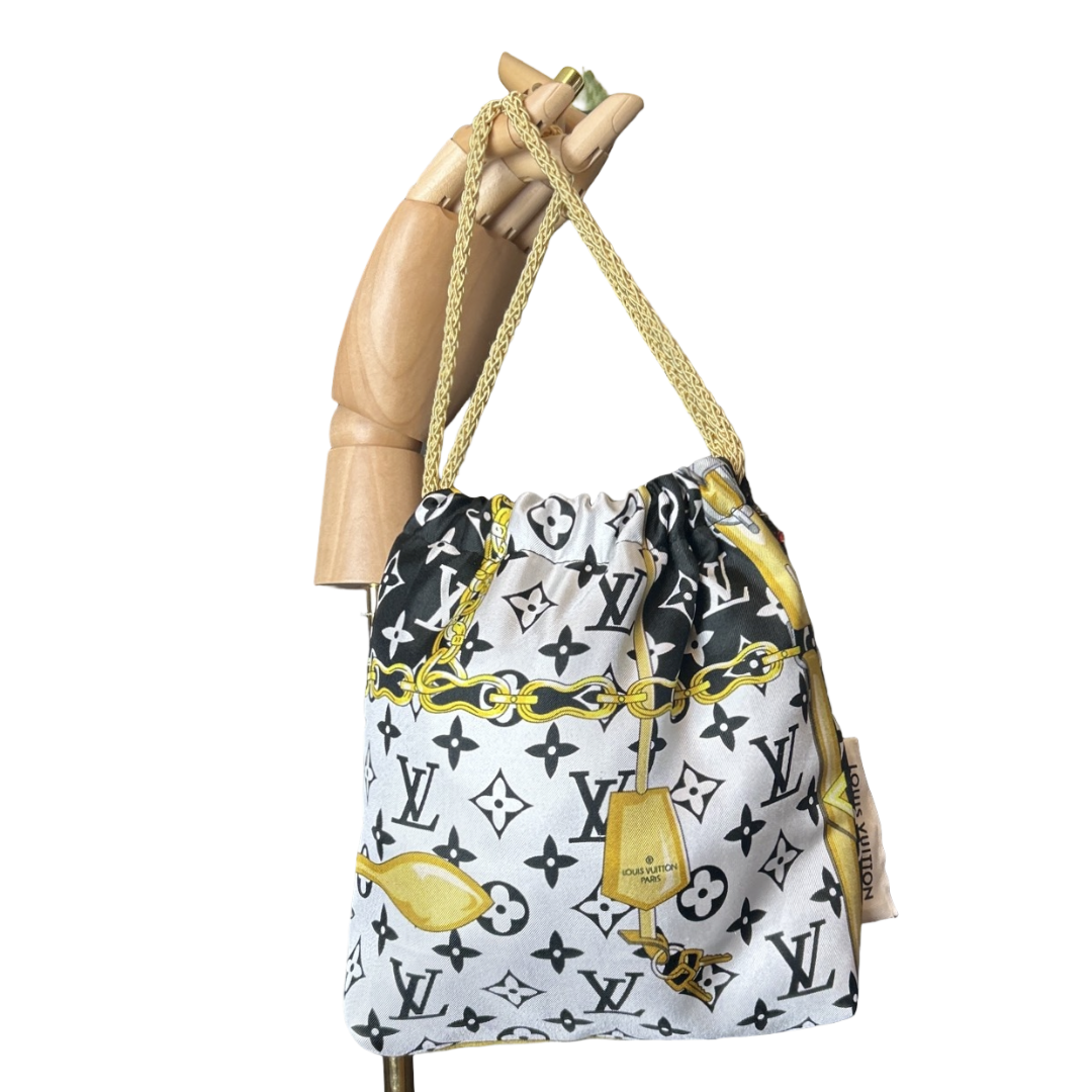 LV Monogram Vintage Silk Scarf Drawstring Crossbody Bag