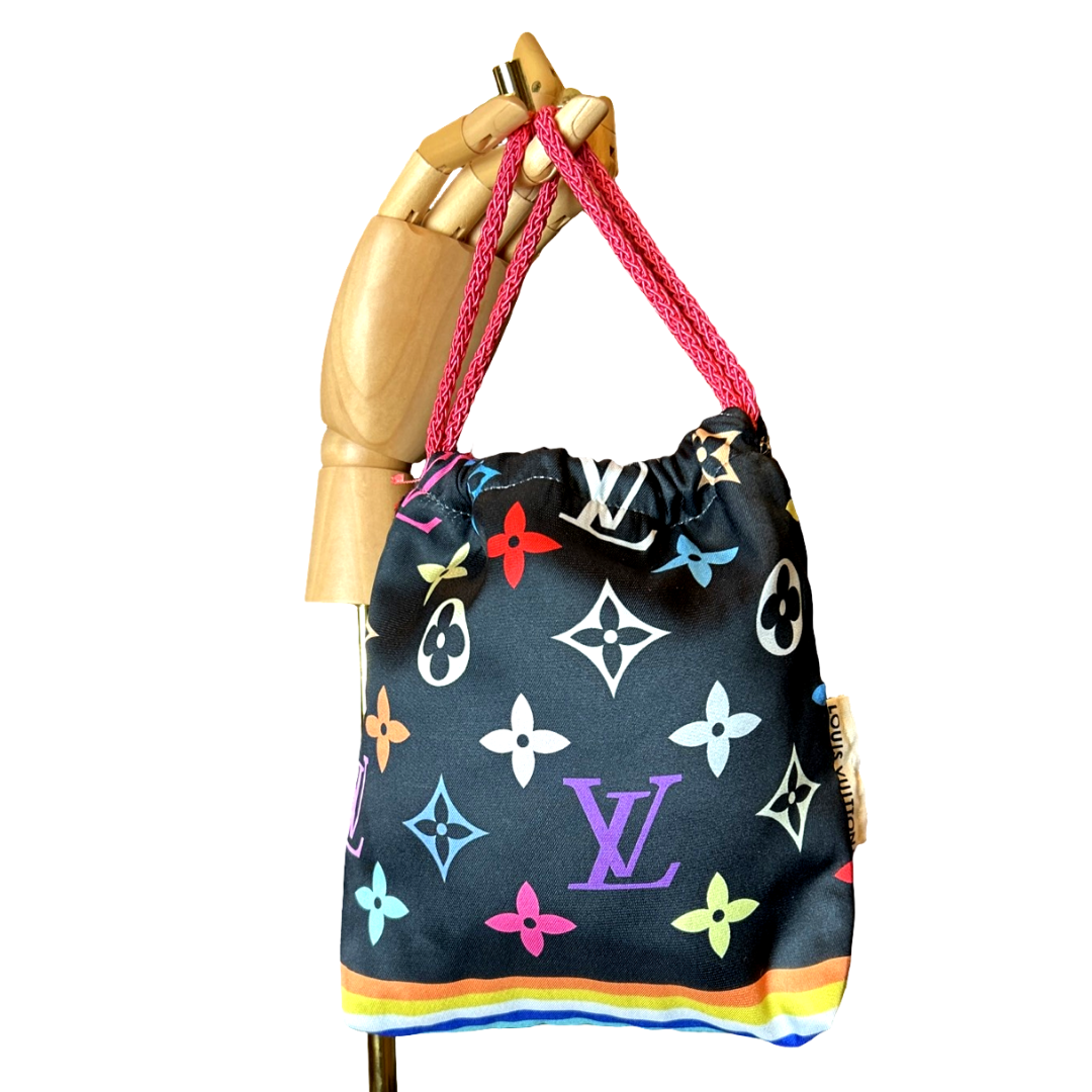 LV Multicolor Monogram Noir Vintage Silk Scarf Drawstring Crossbody Bag