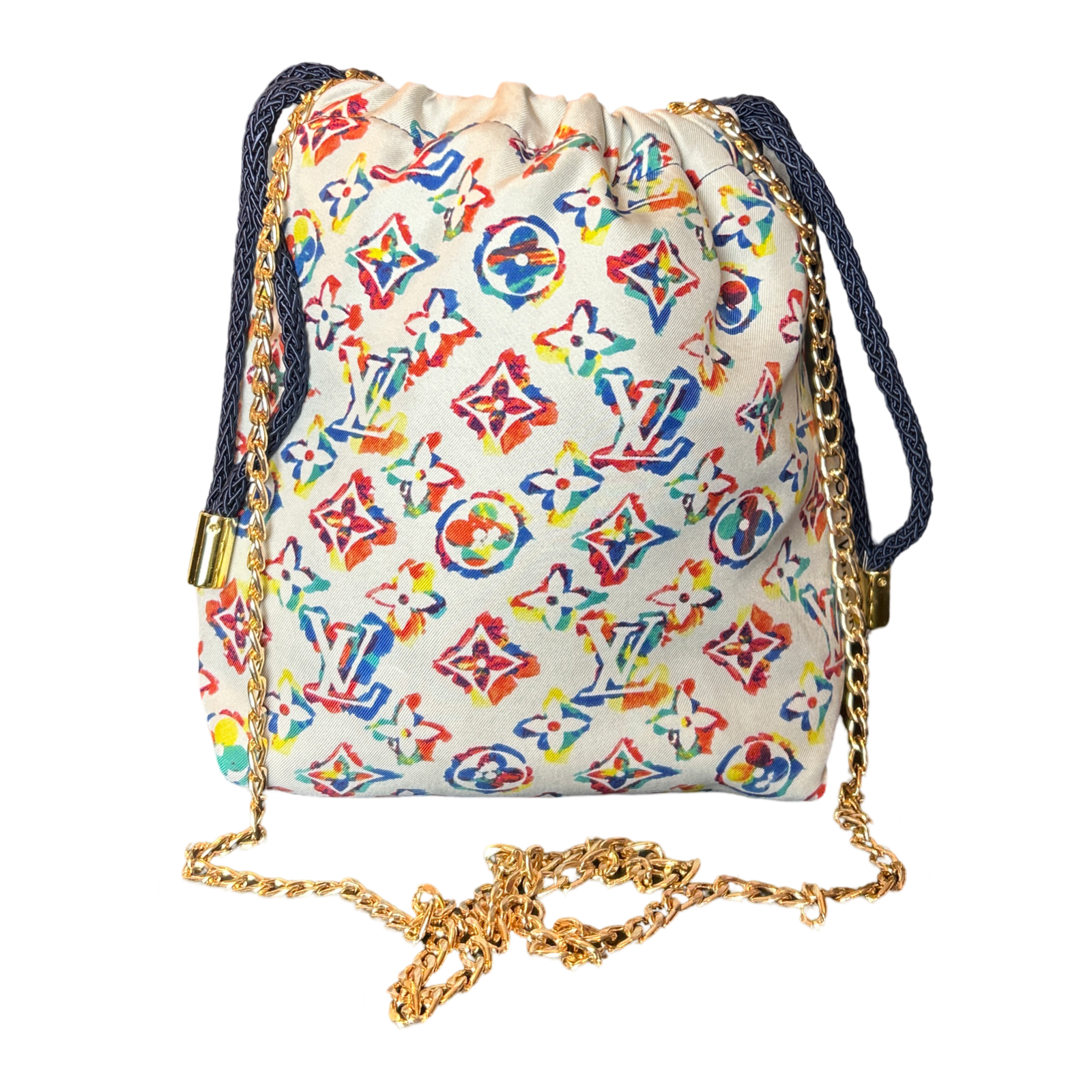 LV Monogram Vintage Silk Scarf Drawstring Crossbody Bag