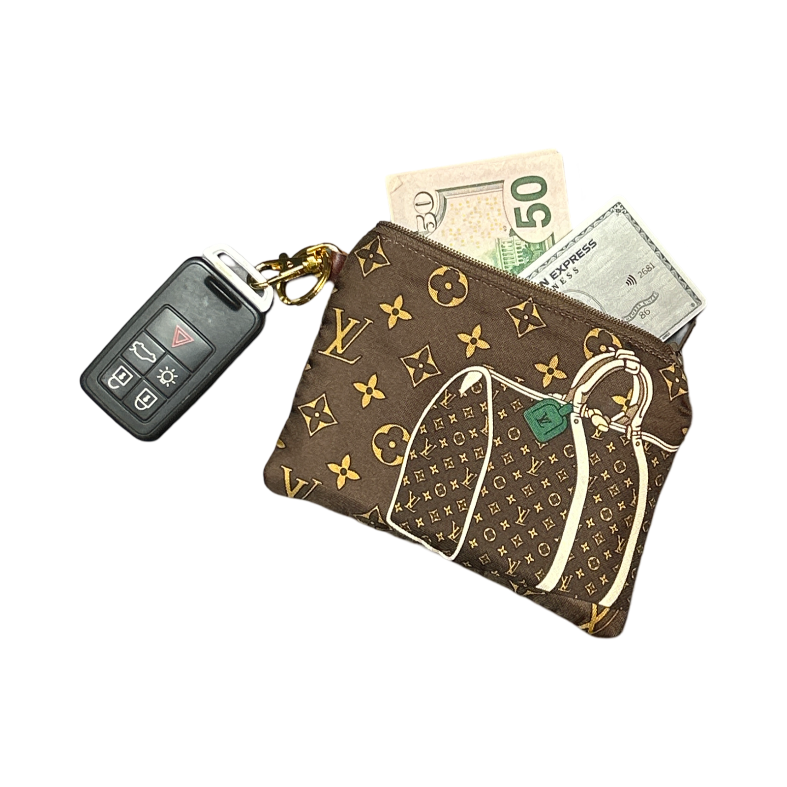 Monogram Luggage Vintage Silk Scarf Coffee Run Keychain Bag