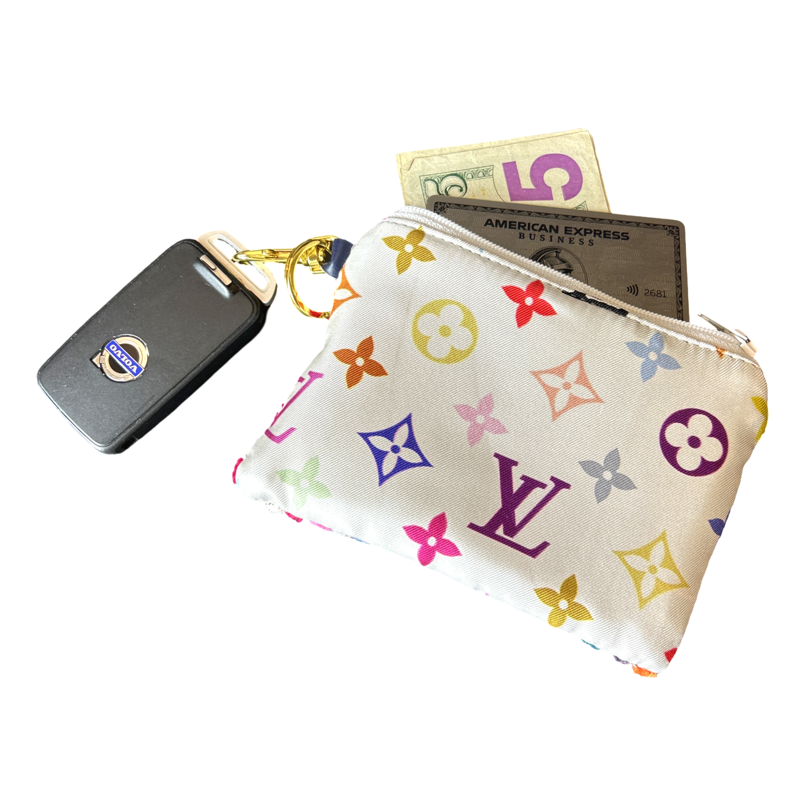 LV Murakami Monogram Vintage Silk Scarf Coffee Run Keychain Bag