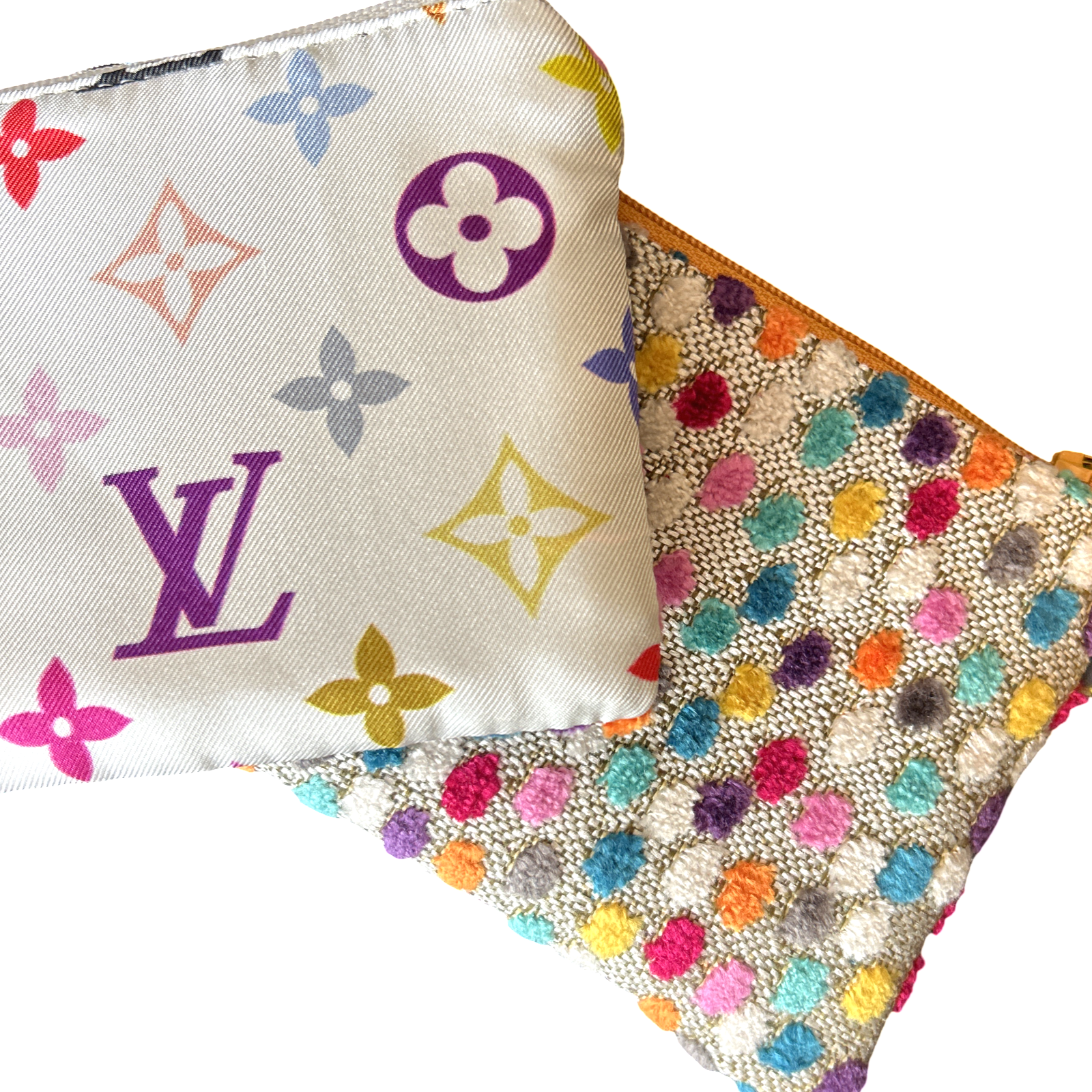 LV Murakami Monogram Vintage Silk Scarf Coffee Run Keychain Bag