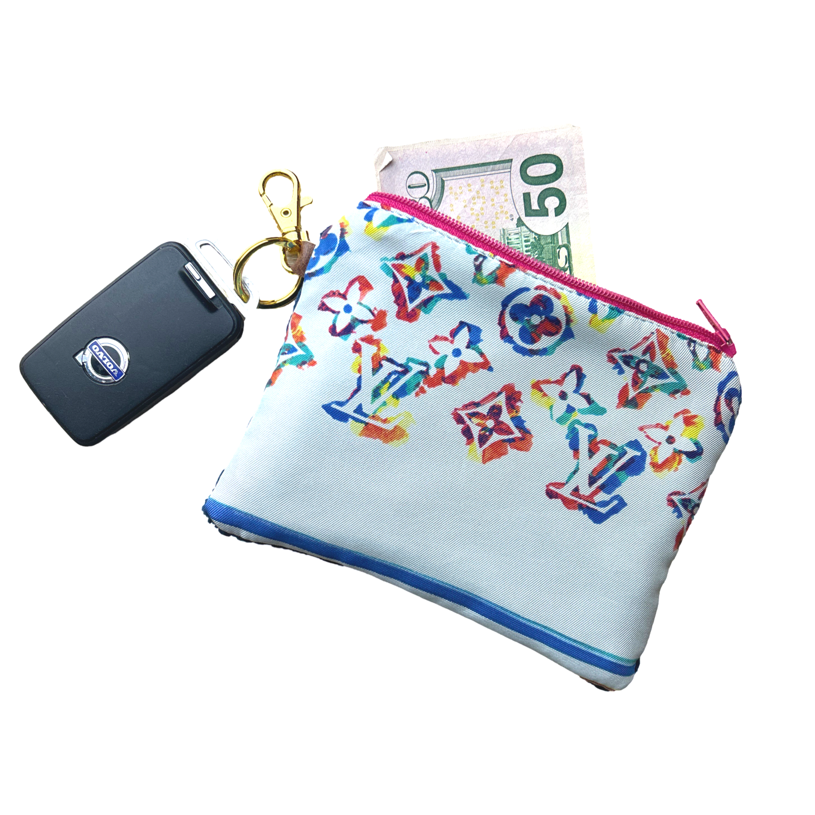 LV Monogram Vintage Silk Scarf Coffee Run Keychain Bag
