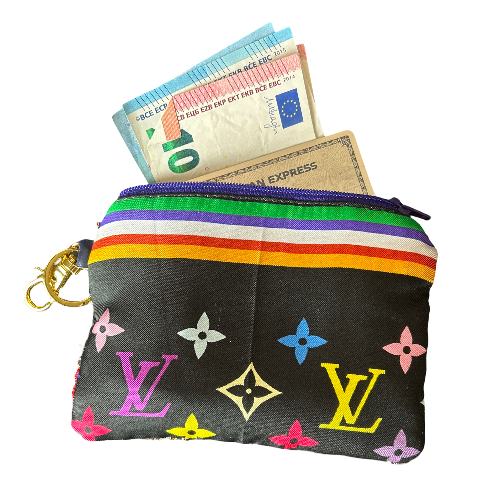LV Multicolor Monogram Noir Vintage Silk Scarf Coffee Run Keychain Bag